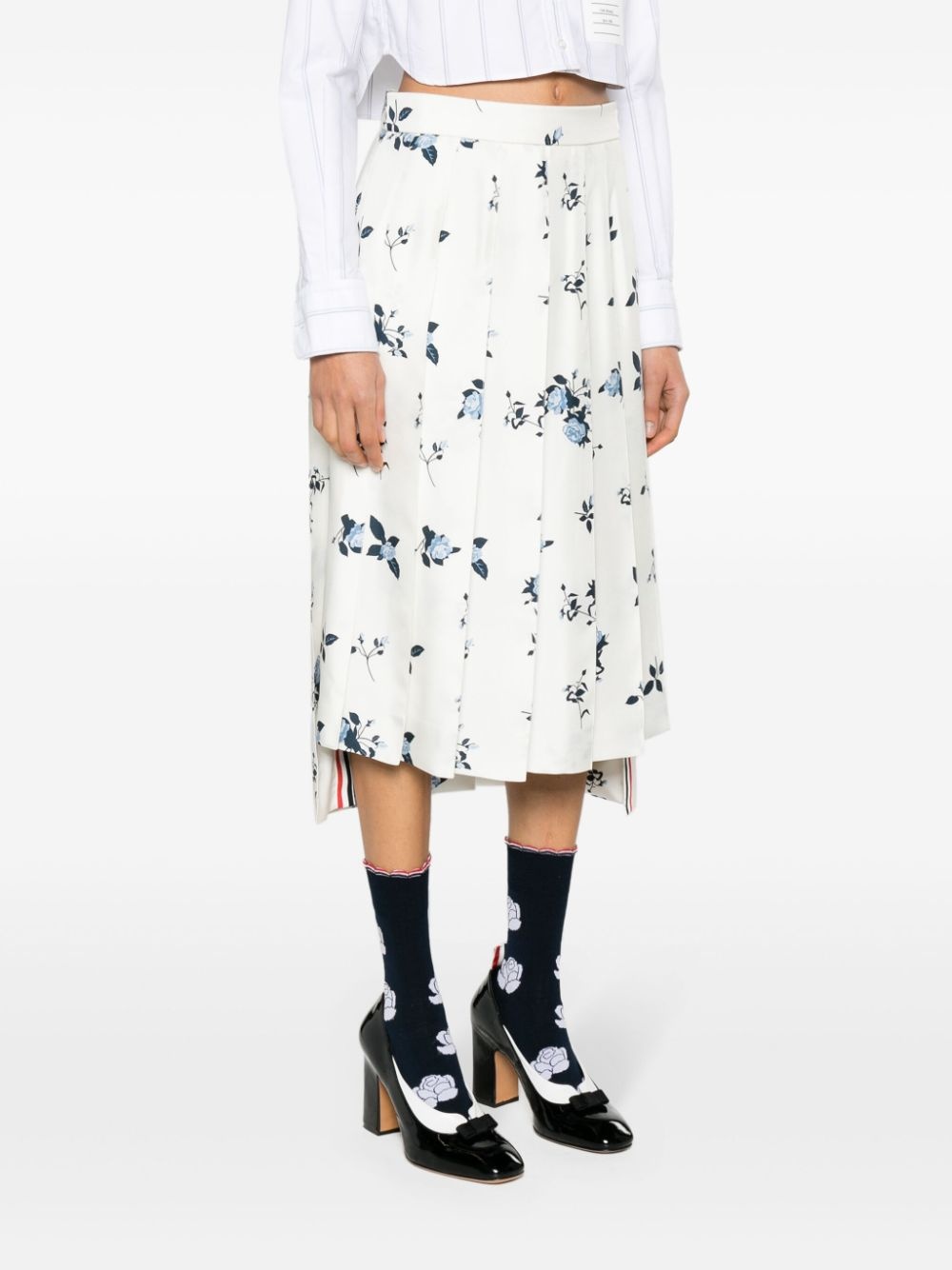 floral-print silk pleated skirt - 3