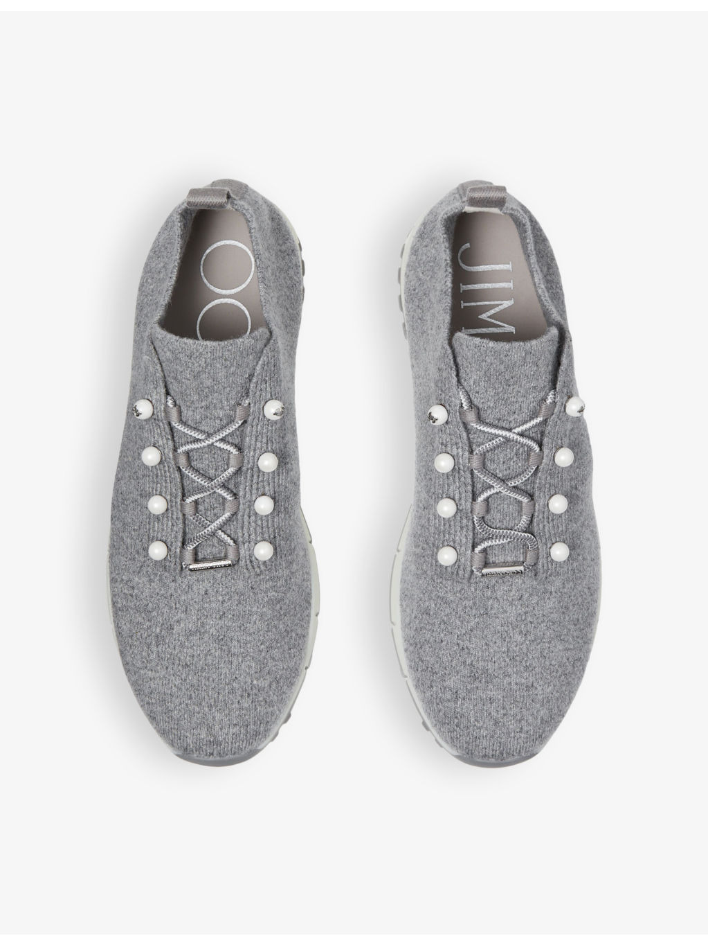 Veles faux pearl-embellished low-top knitted trainers - 2