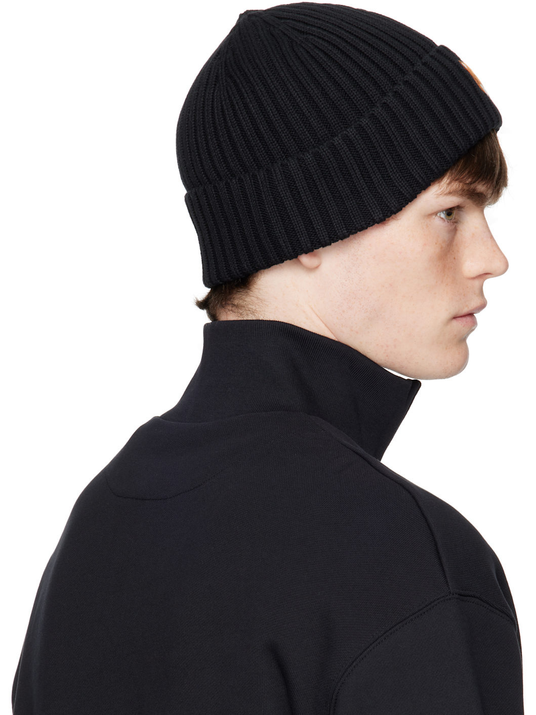 Black Natural Fox Head Beanie - 3