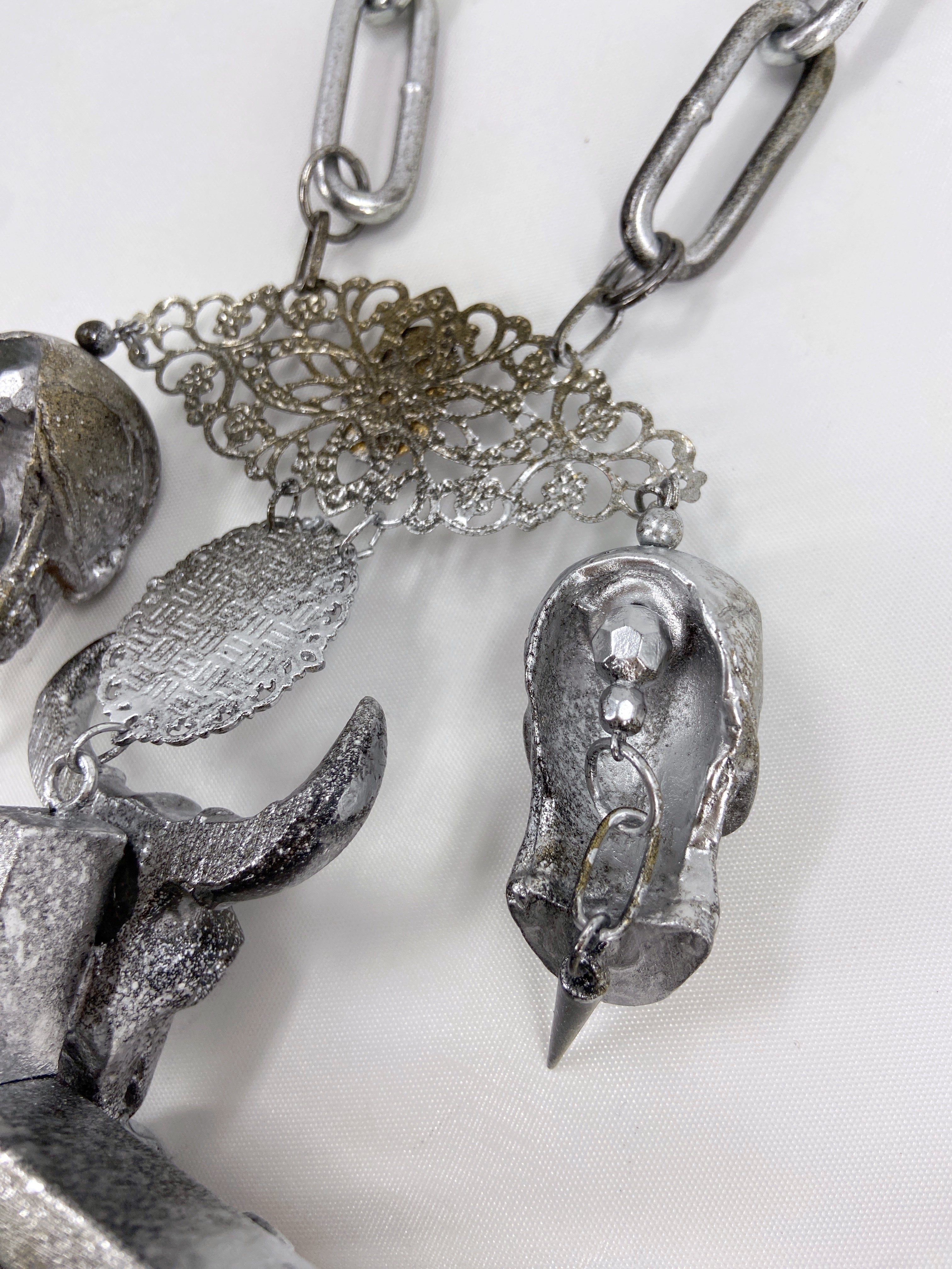 Jean Paul Gaultier 90S Sample 1/1 XXL Silver Crucifix Cross Bull Skull Spiked Chain Necklace - 17