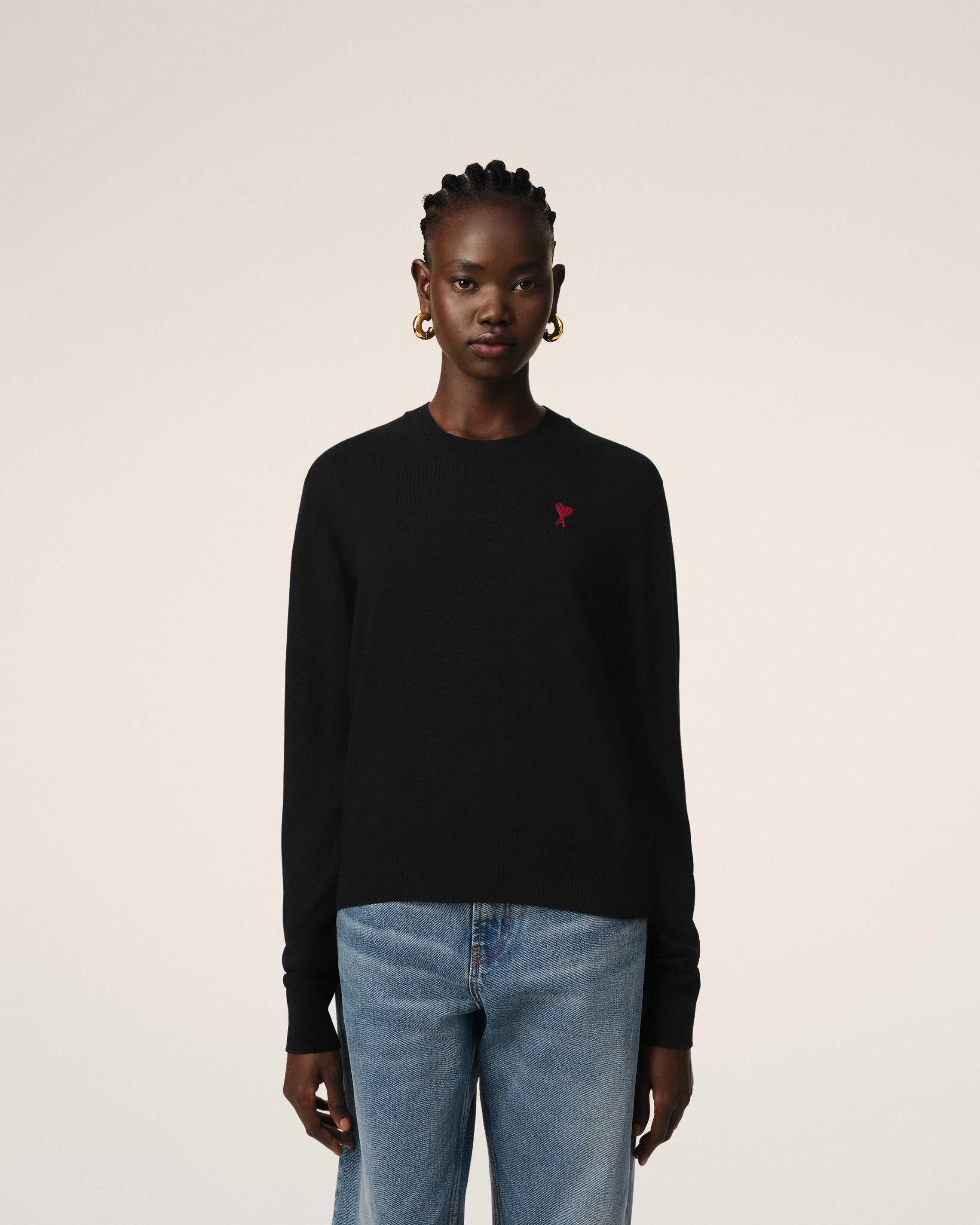 BLACK WOOL AMI DE COEUR CREW NECK SWEATER - 3