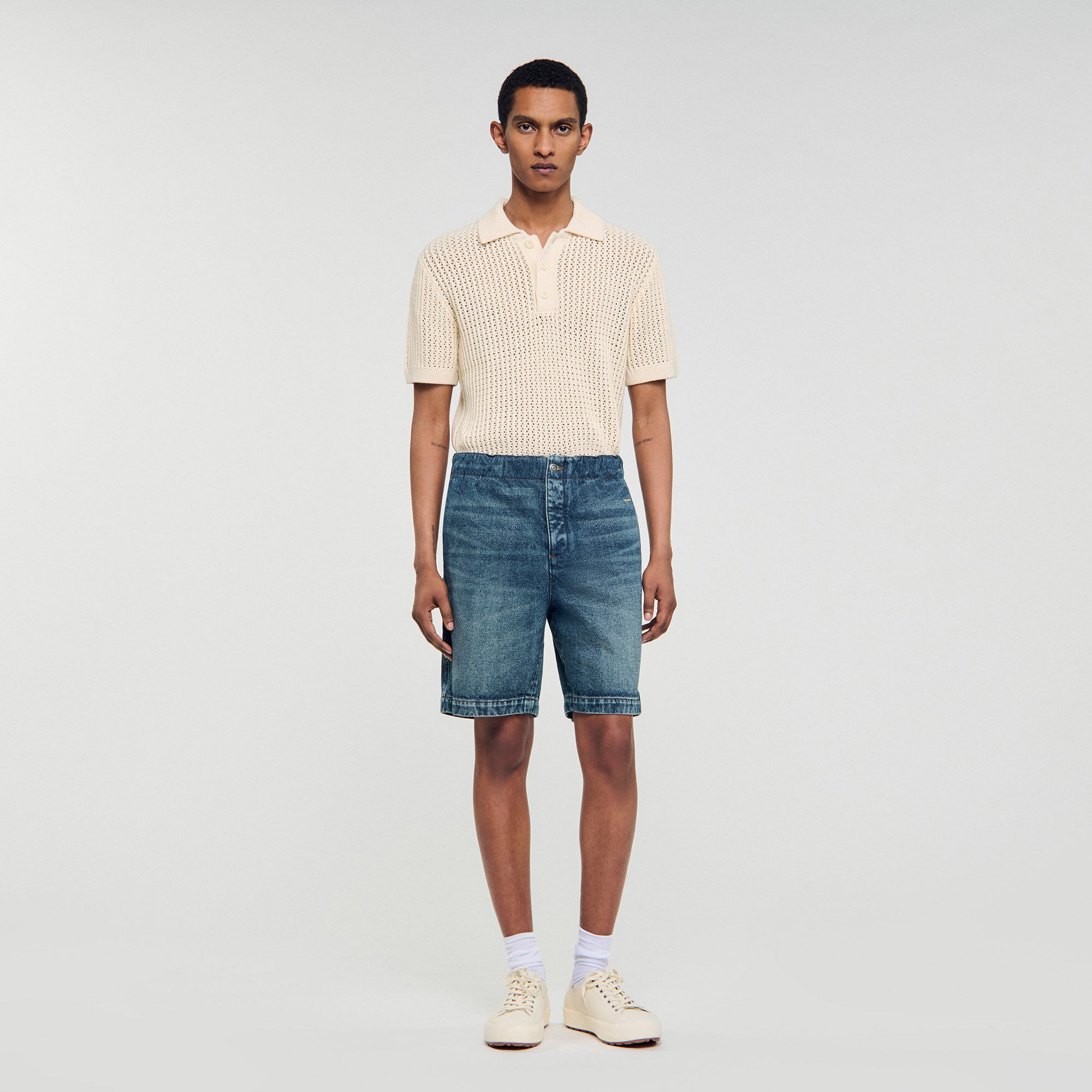 ELASTICATED DENIM SHORTS - 2