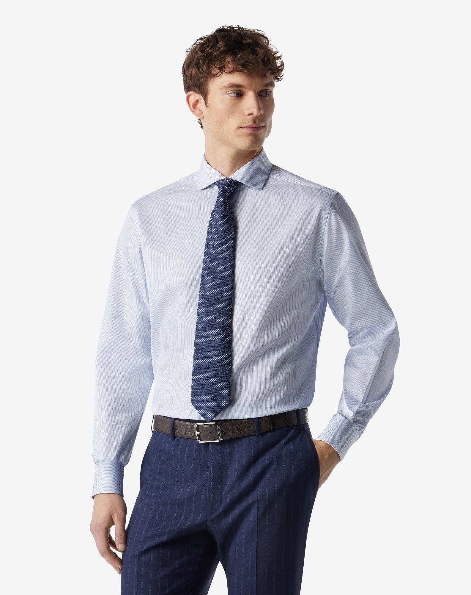 Cotton shirt with light blue and white stripes - 2