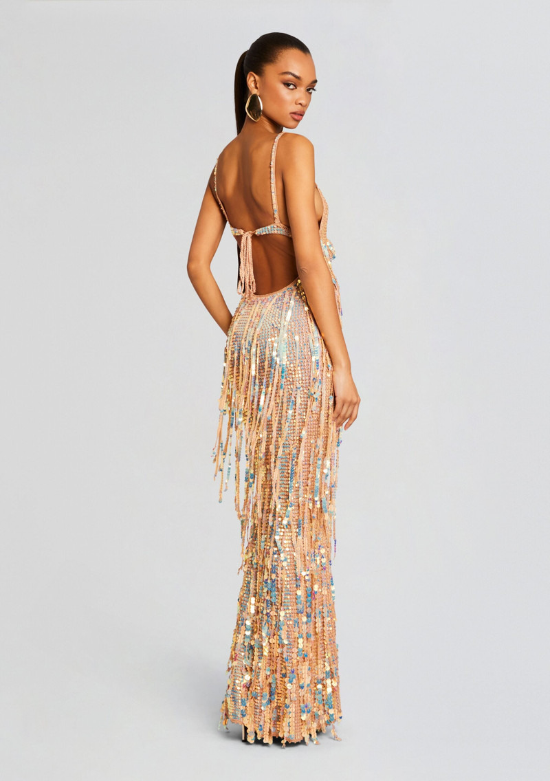 MEVIA SEQUIN FRINGE CROCHET DRESS 4