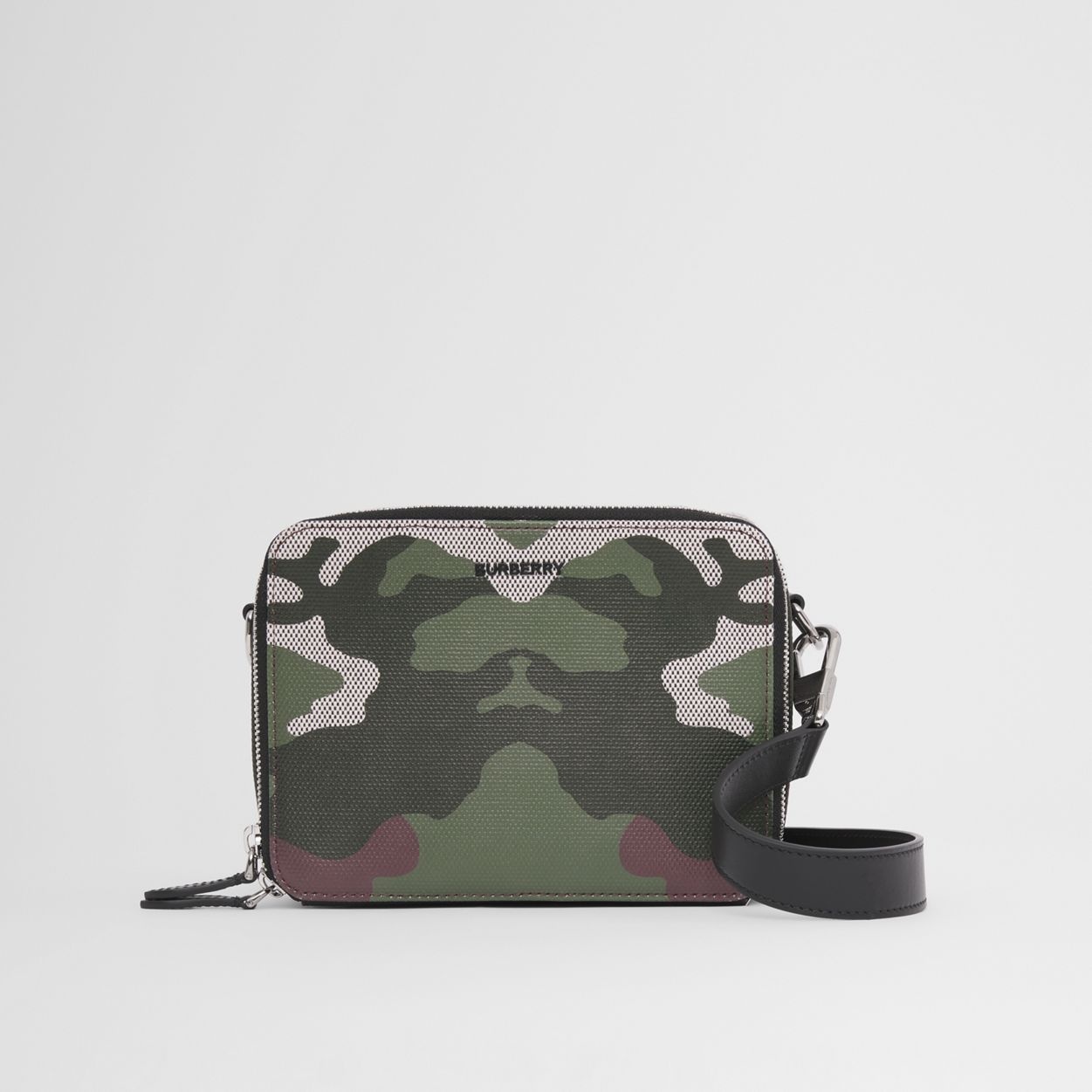 Camouflage Print Canvas and Leather Crossbody Bag - 1