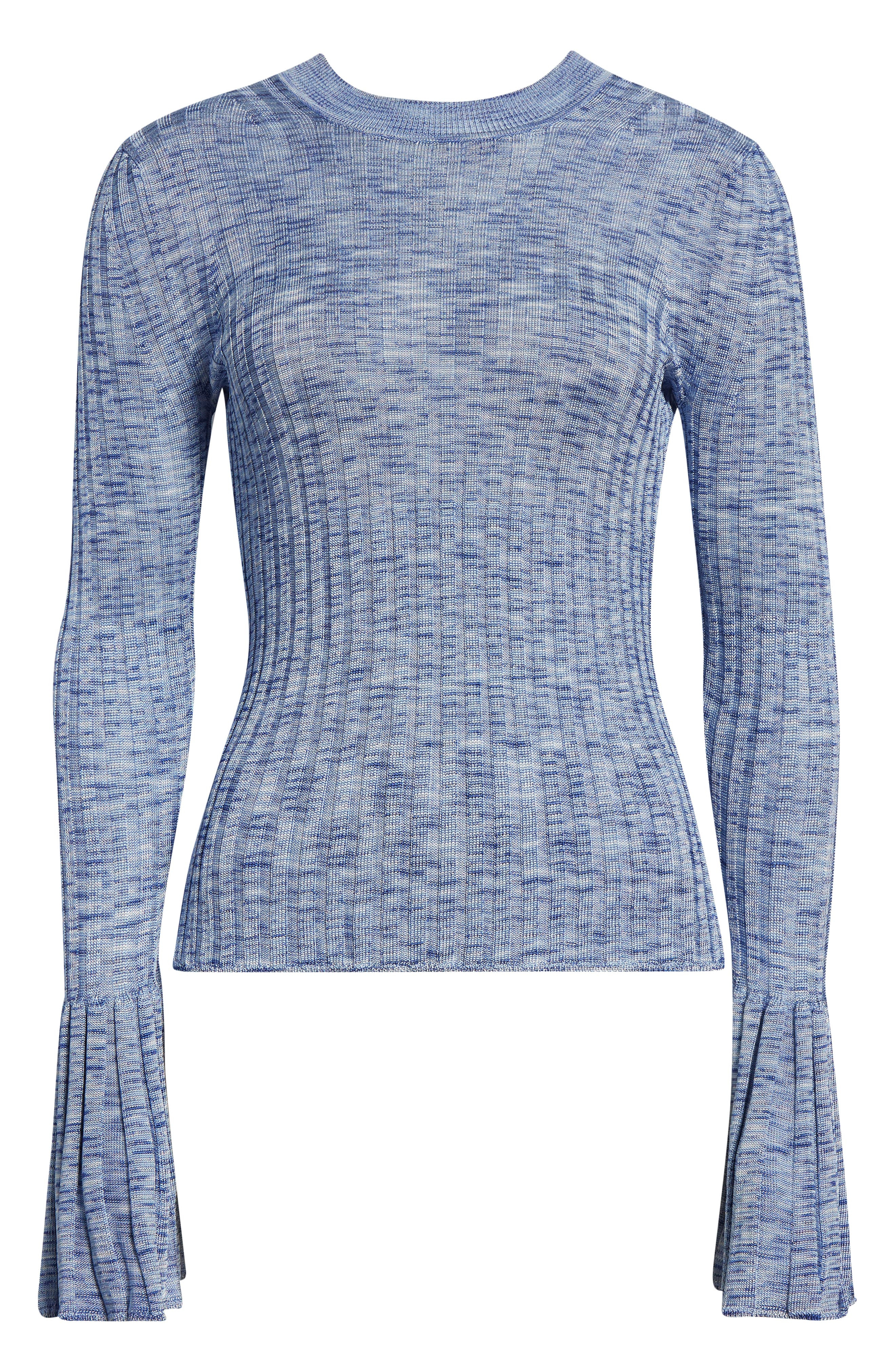 Zimmermann Hypotic Bell Sleeve Mouliné Rib Sweater in Blue Multi at Nordstrom - 6