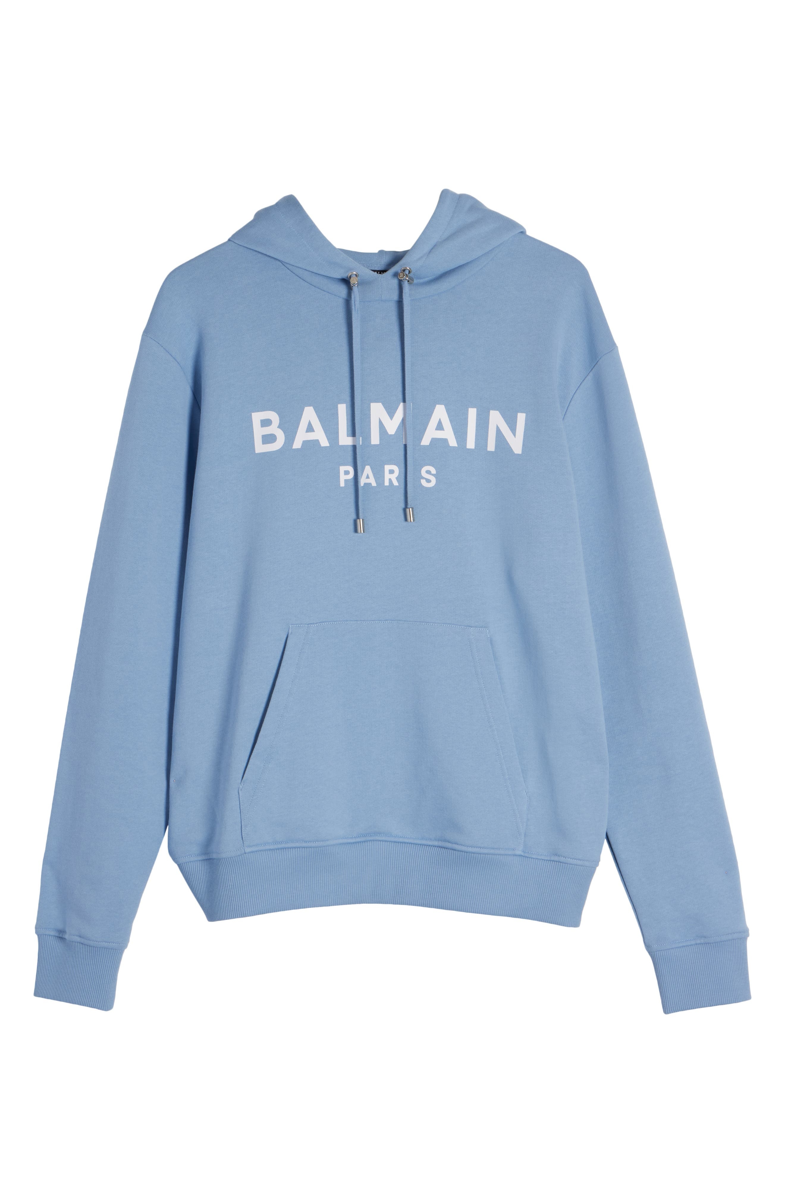 Balmain Organic Cotton Logo Graphic Hoodie in Slj Pale Blue/White at Nordstrom - 6