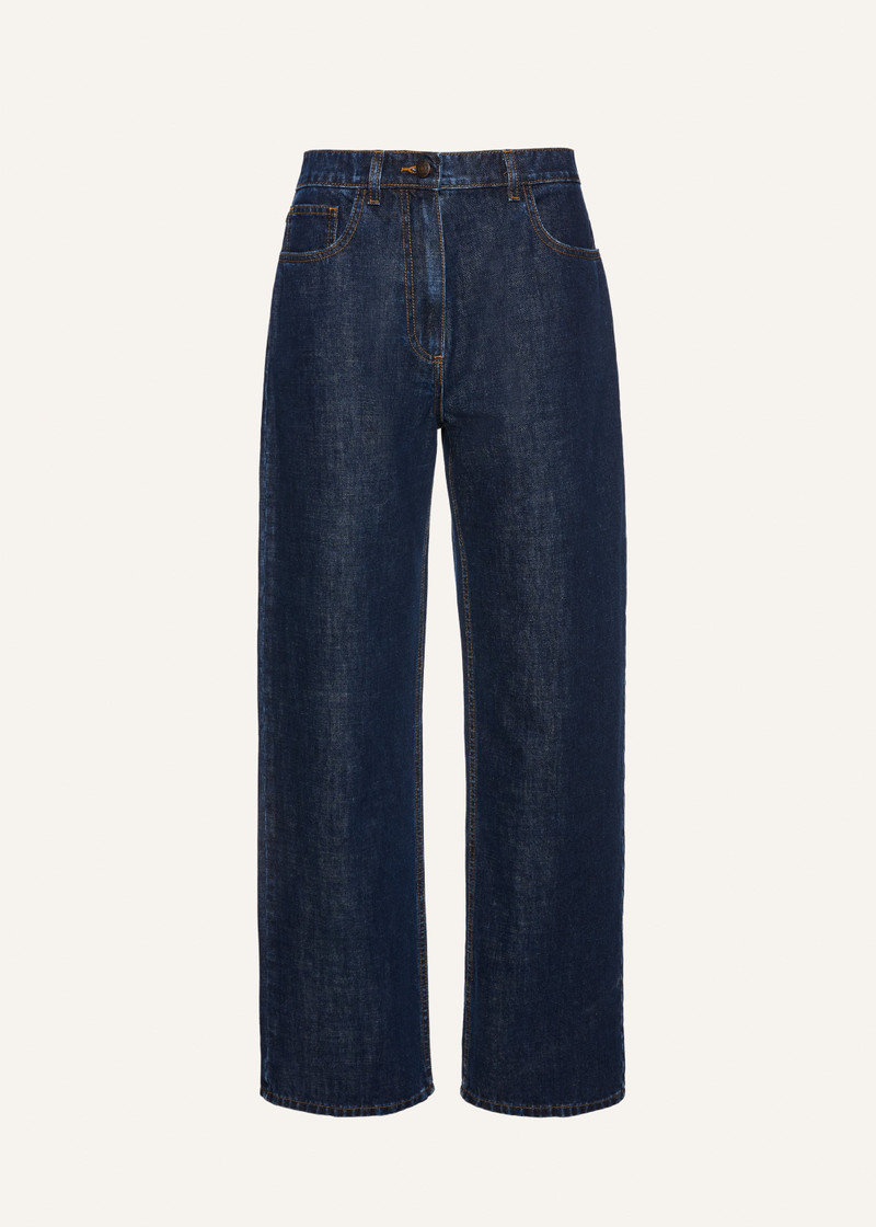 Loose-leg faded denim pants in navy blue 1