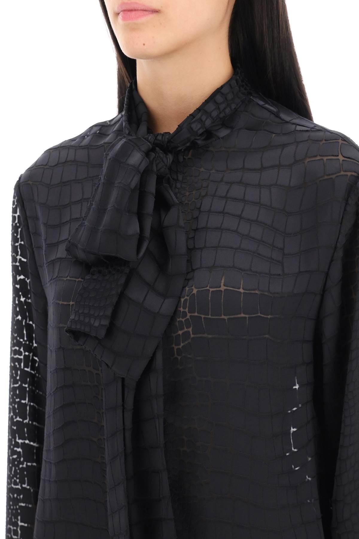 CROCODILE EFFECT TIE-NECK SHIRT - 5