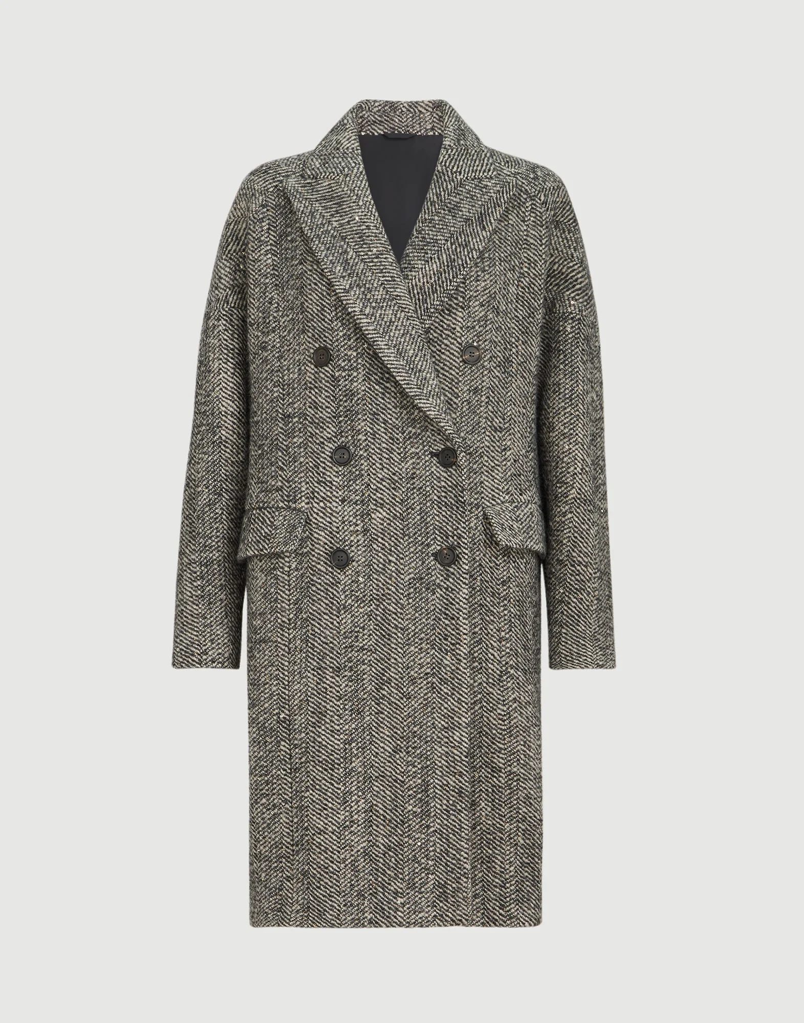 Dazzling virgin wool and alpaca chevron coat with monili - 1