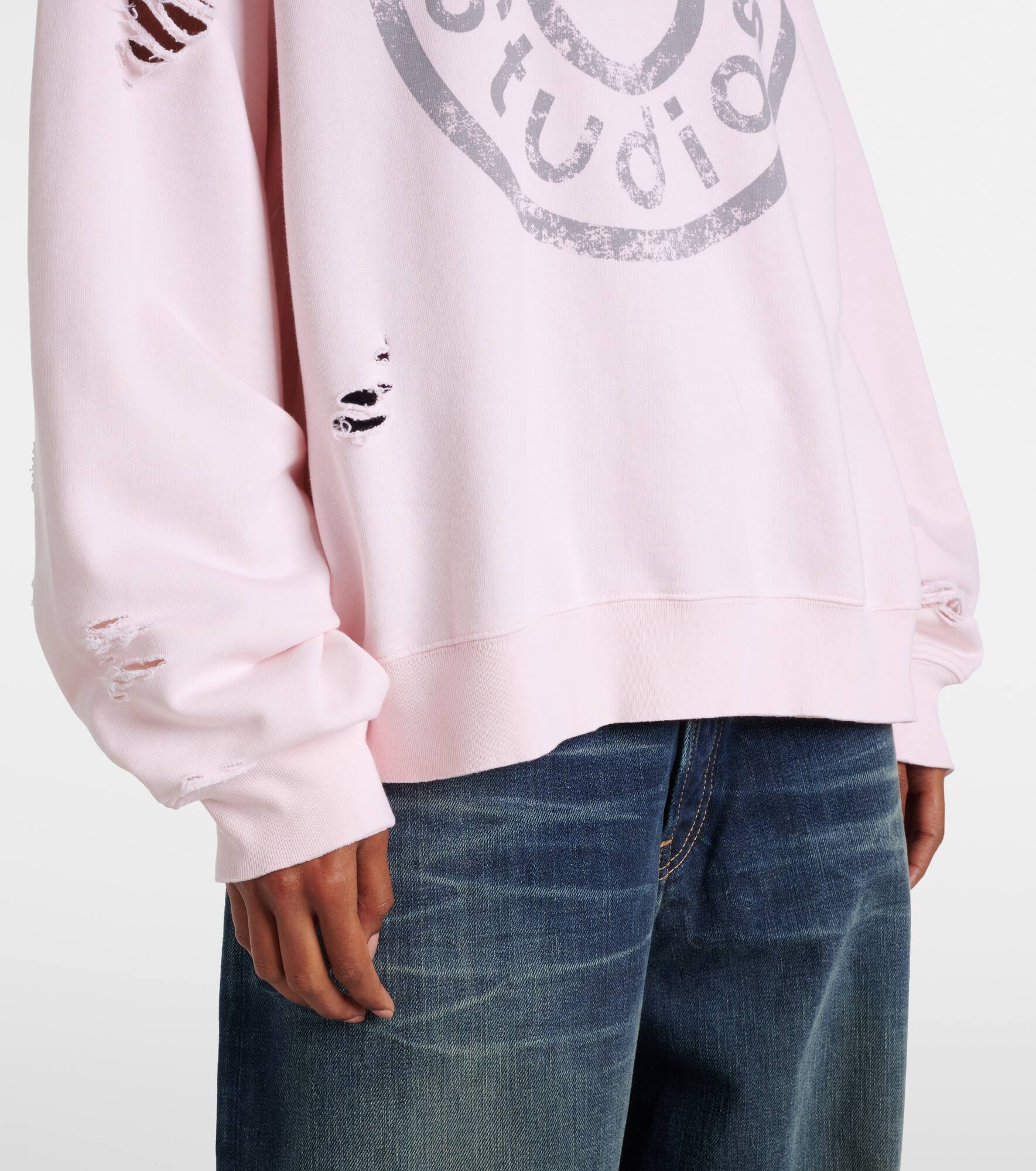 Logo distressed cotton-blend sweatshirt - 5