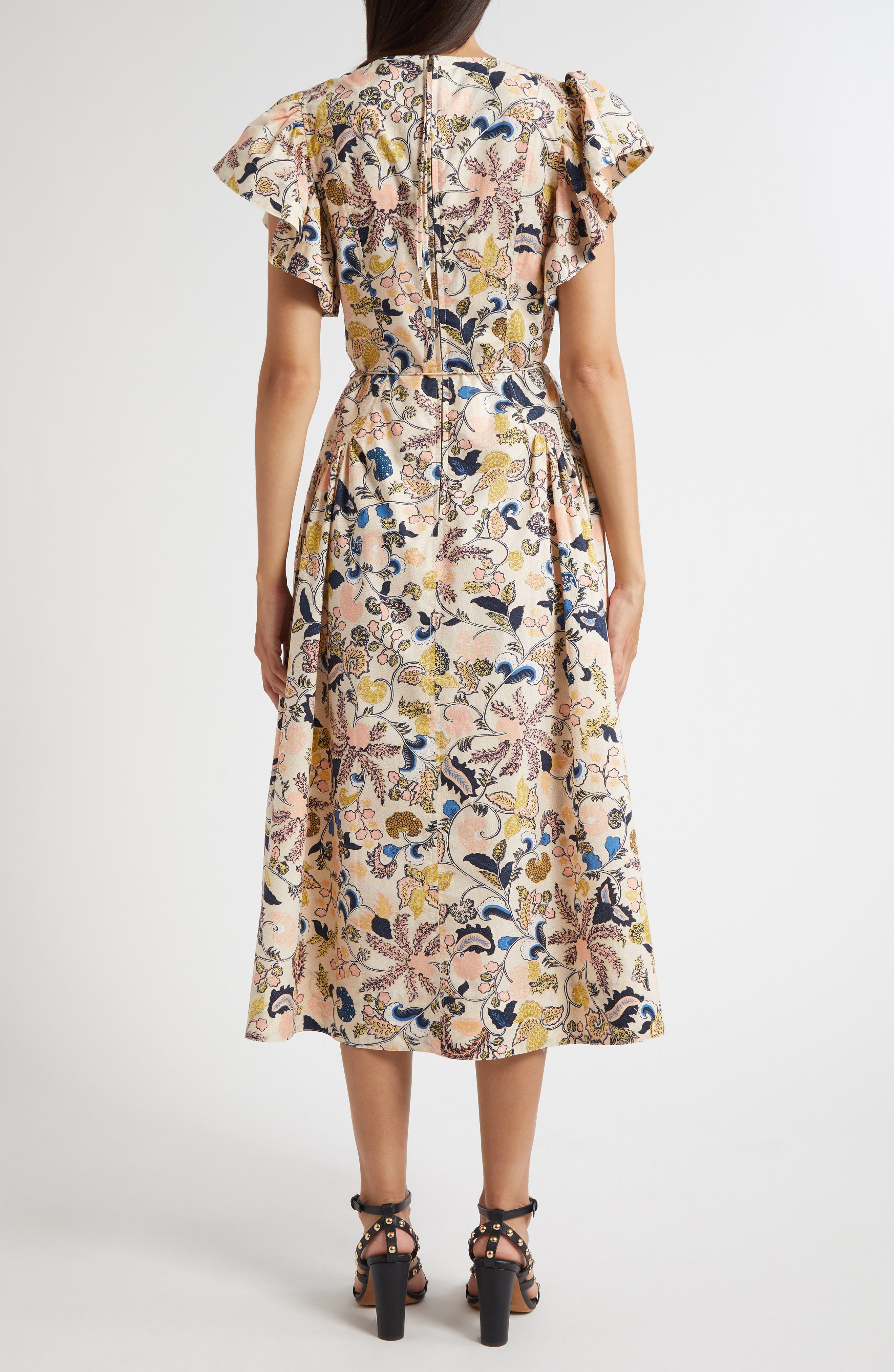 Ulla Johnson Darya Paisley Floral Flutter Sleeve Cotton Dress in Magnolia at Nordstrom - 2