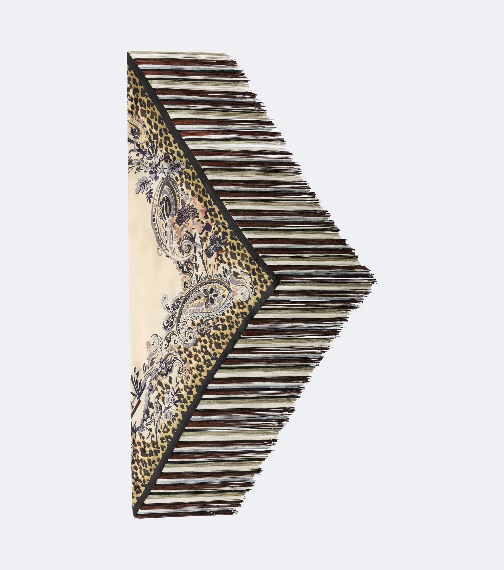 Fringed printed silk twill scarf - 1