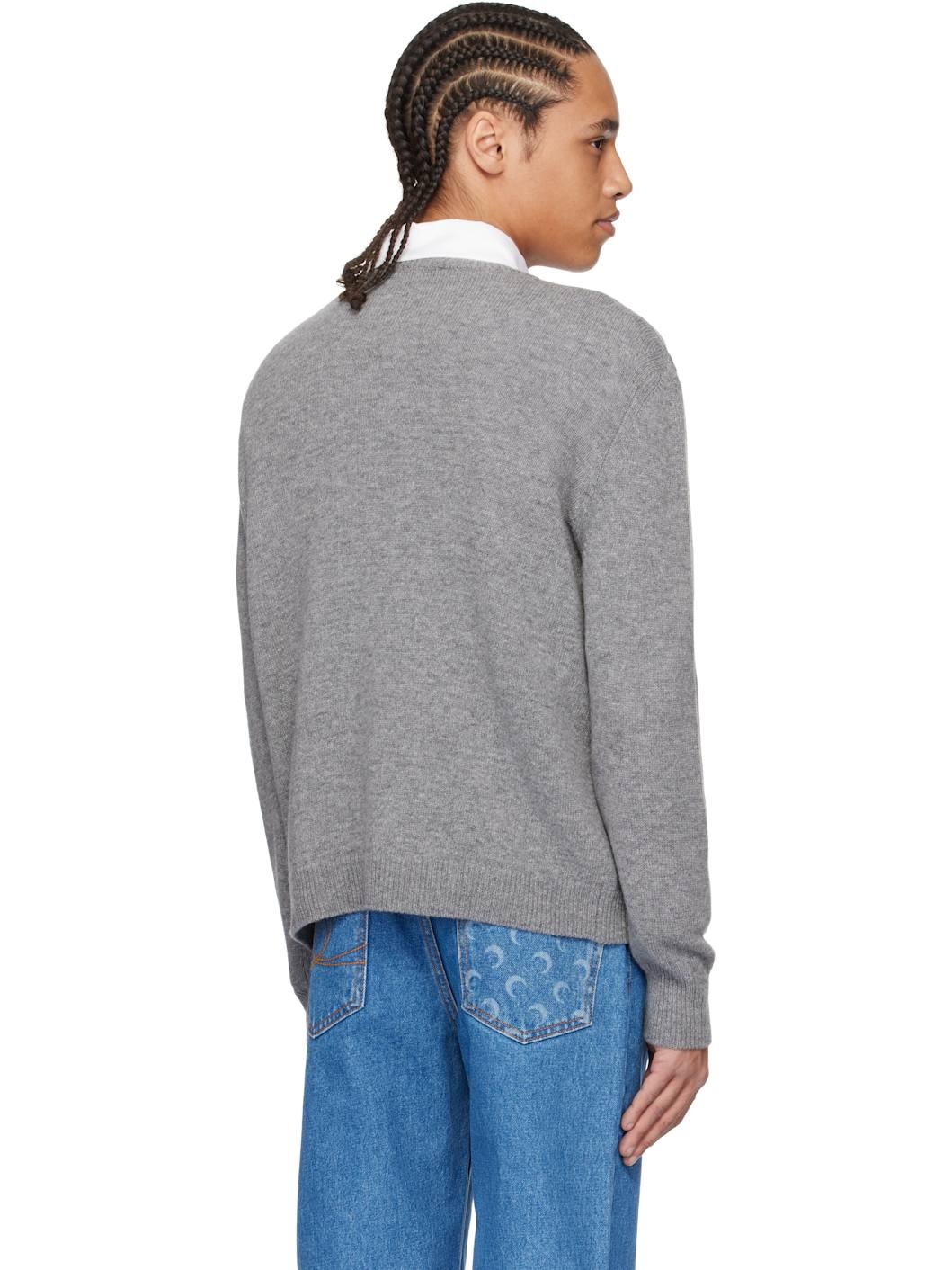Gray Clean Wool Knit Crewneck Sweater - 3