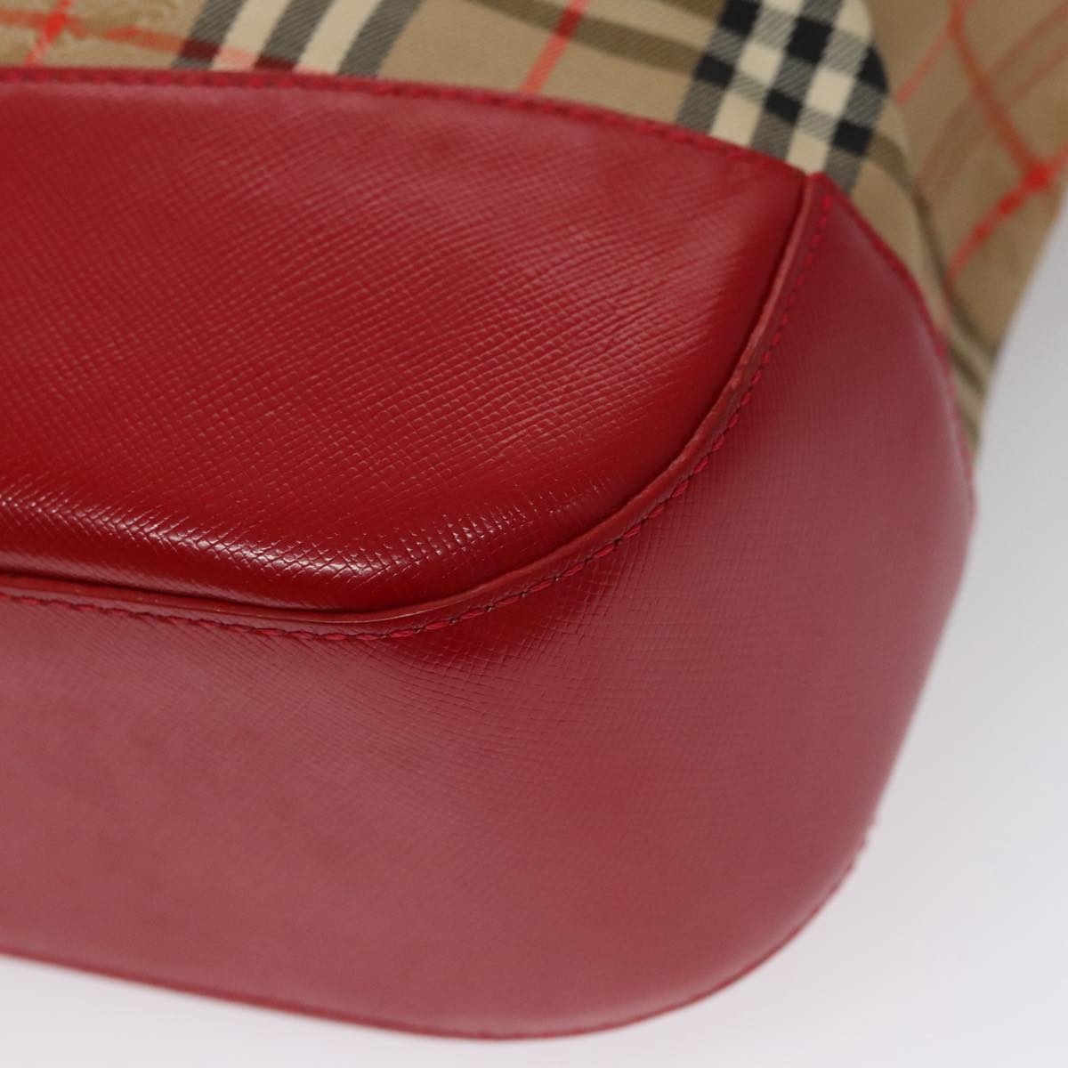 Burberry Nova Check Hand Bag Canvas Leather Beige Red Gold - 15