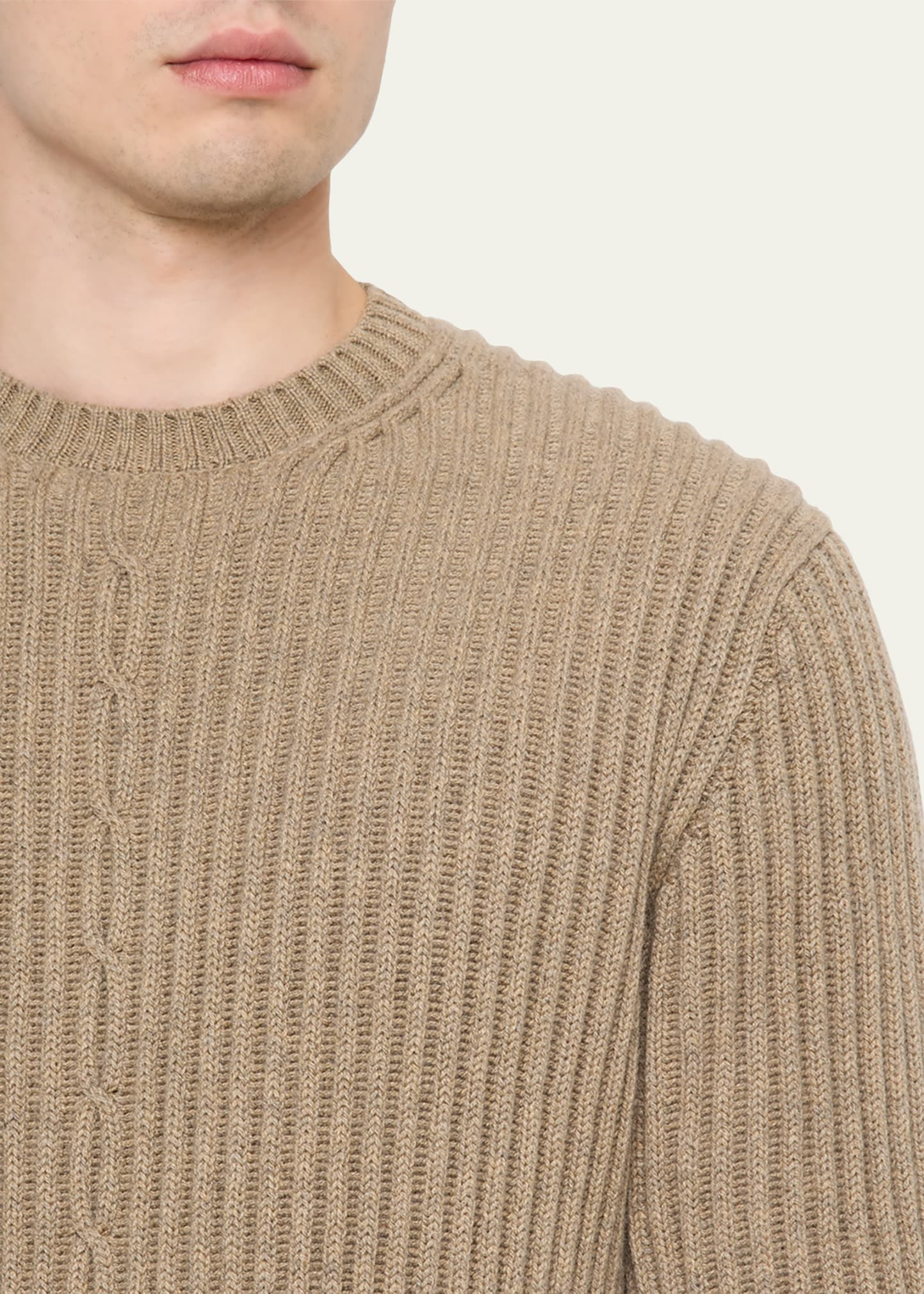 Men's Plane Tree Baby Cashmere Cable Crewneck Sweater - 5