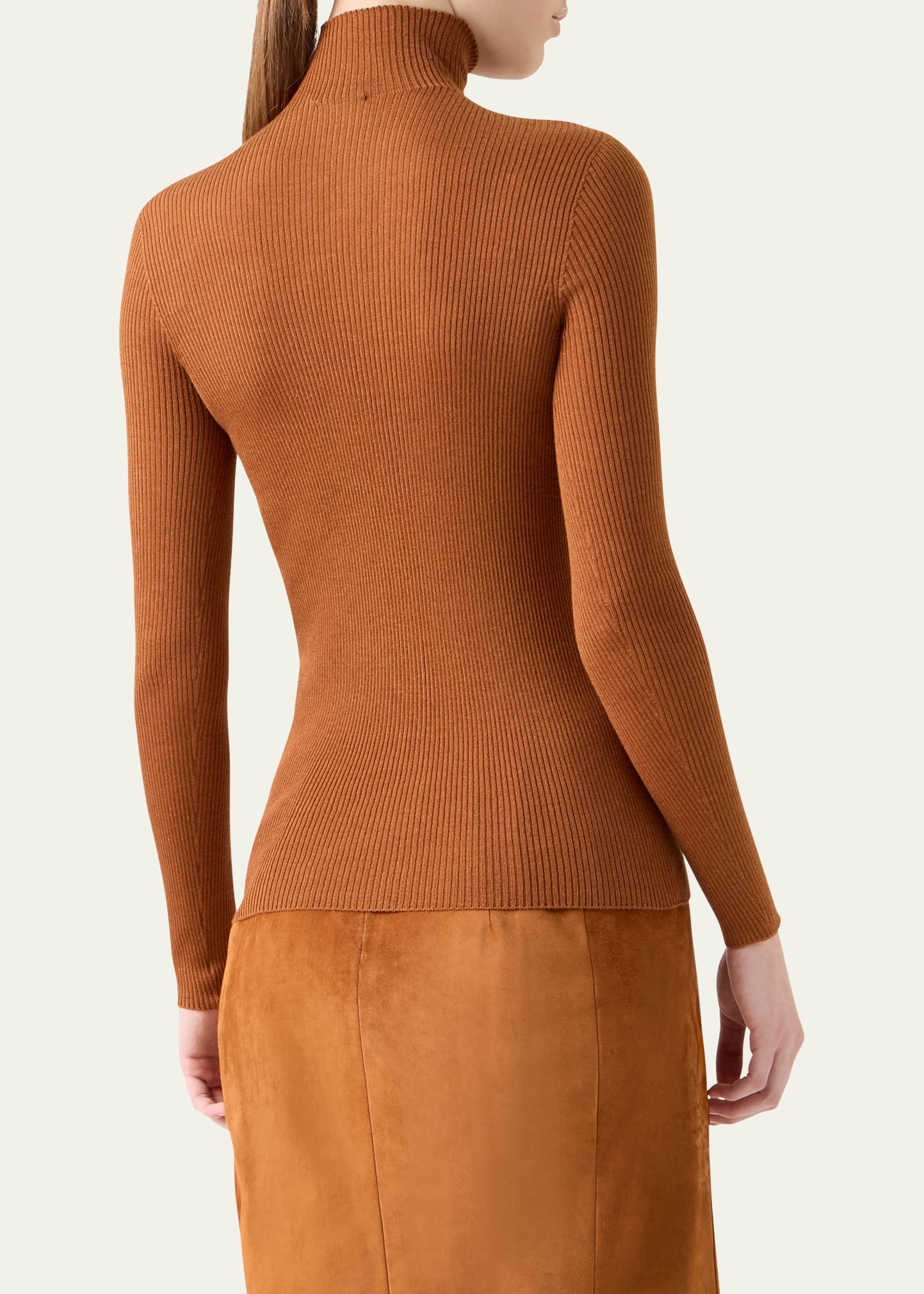 Mock-Neck Cashmere-Silk Fine Rib Sweater - 3