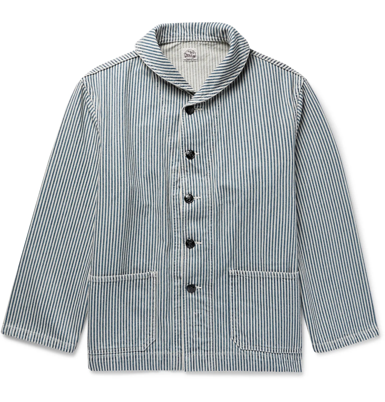 Shawl-Collar Striped Denim Jacket - 1