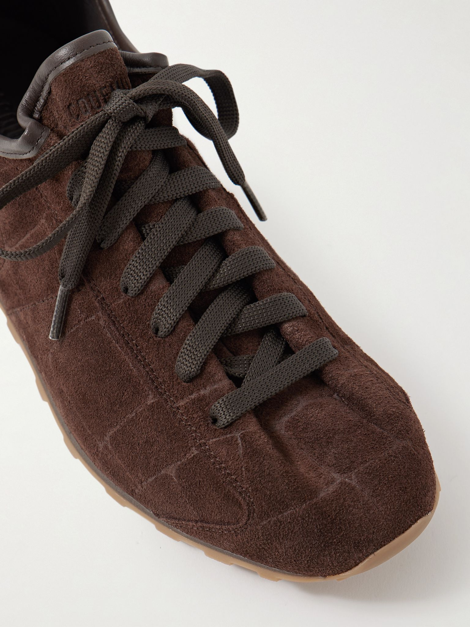 The Tennis Leather-Trimmed Croc-Effect Suede Sneakers Dark brown - 5