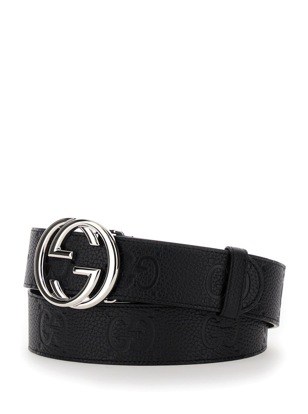 Gucci Men Black Belt With Interlocking G Buckle In Gg Jumbo Leather Man - 2
