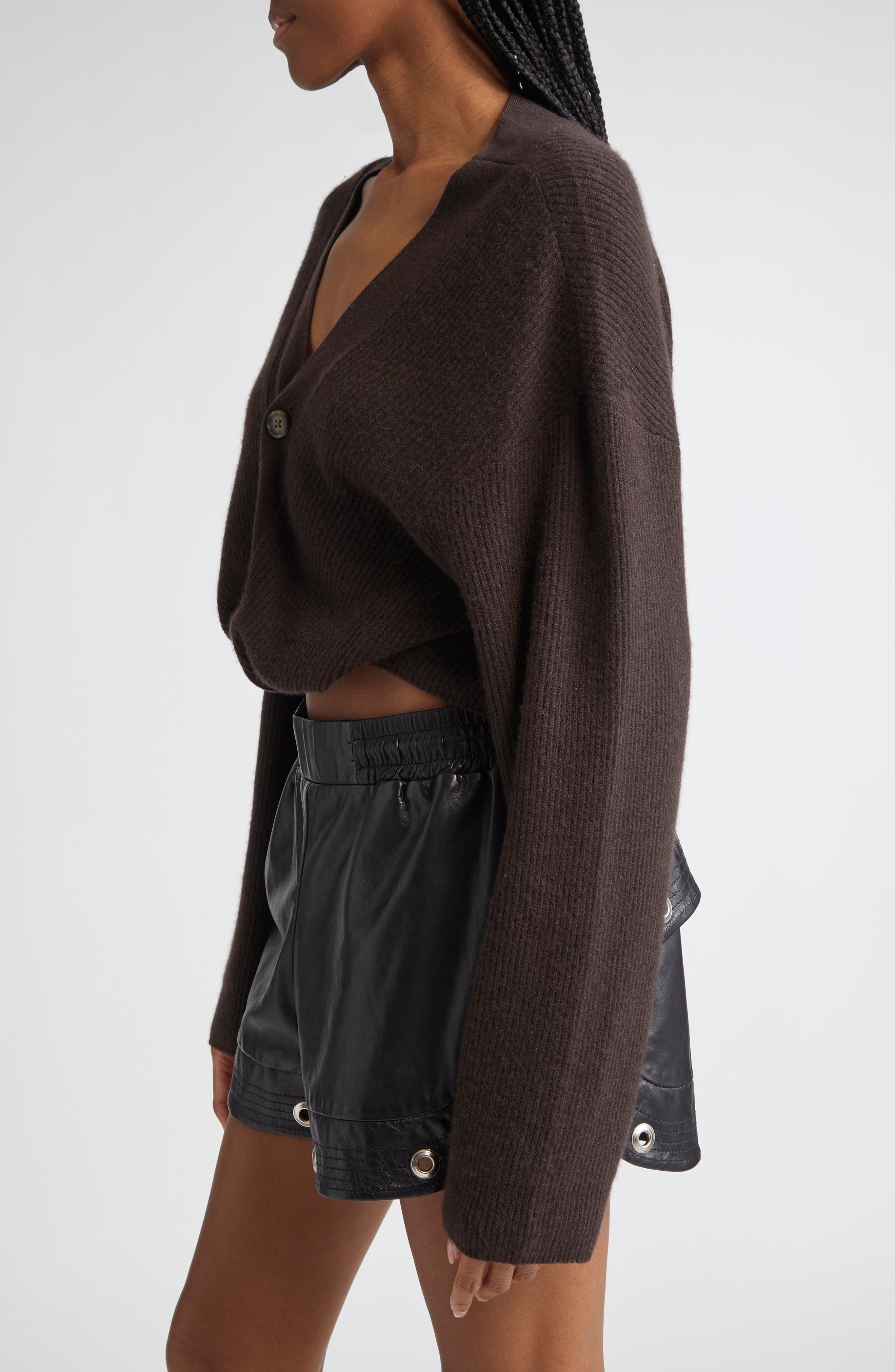 R13 Twisted Front Cashmere Rib Cardigan in Dark Brown at Nordstrom - 4
