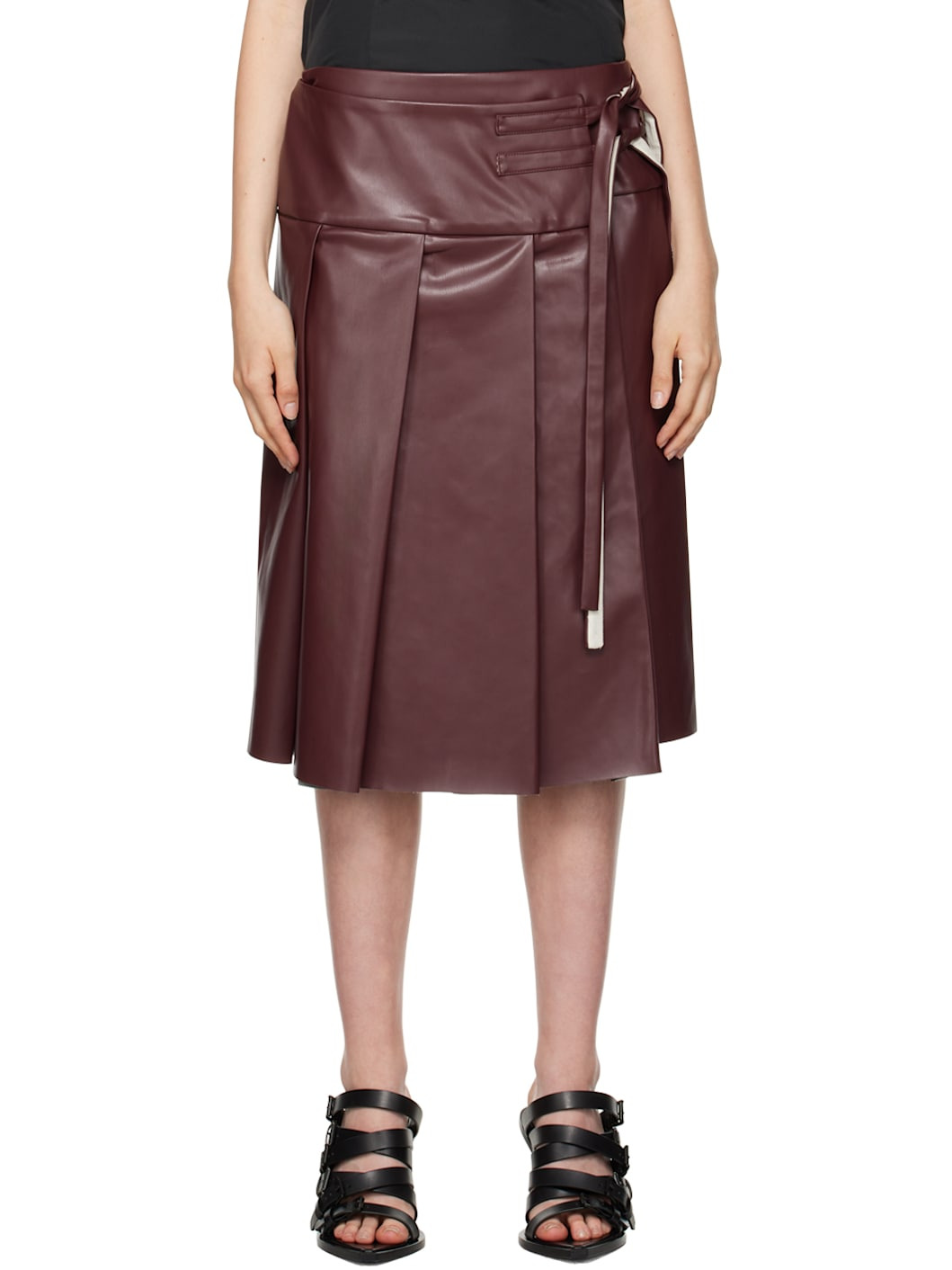 Burgundy Linda Faux-Leather Midi Skirt - 1