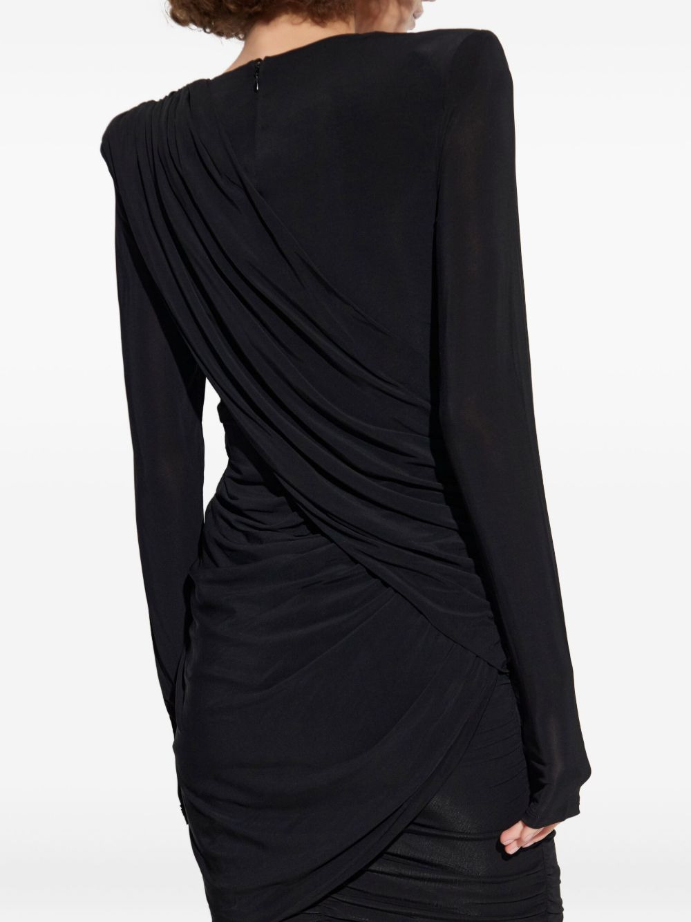 draped shoulder-padded dress - 4