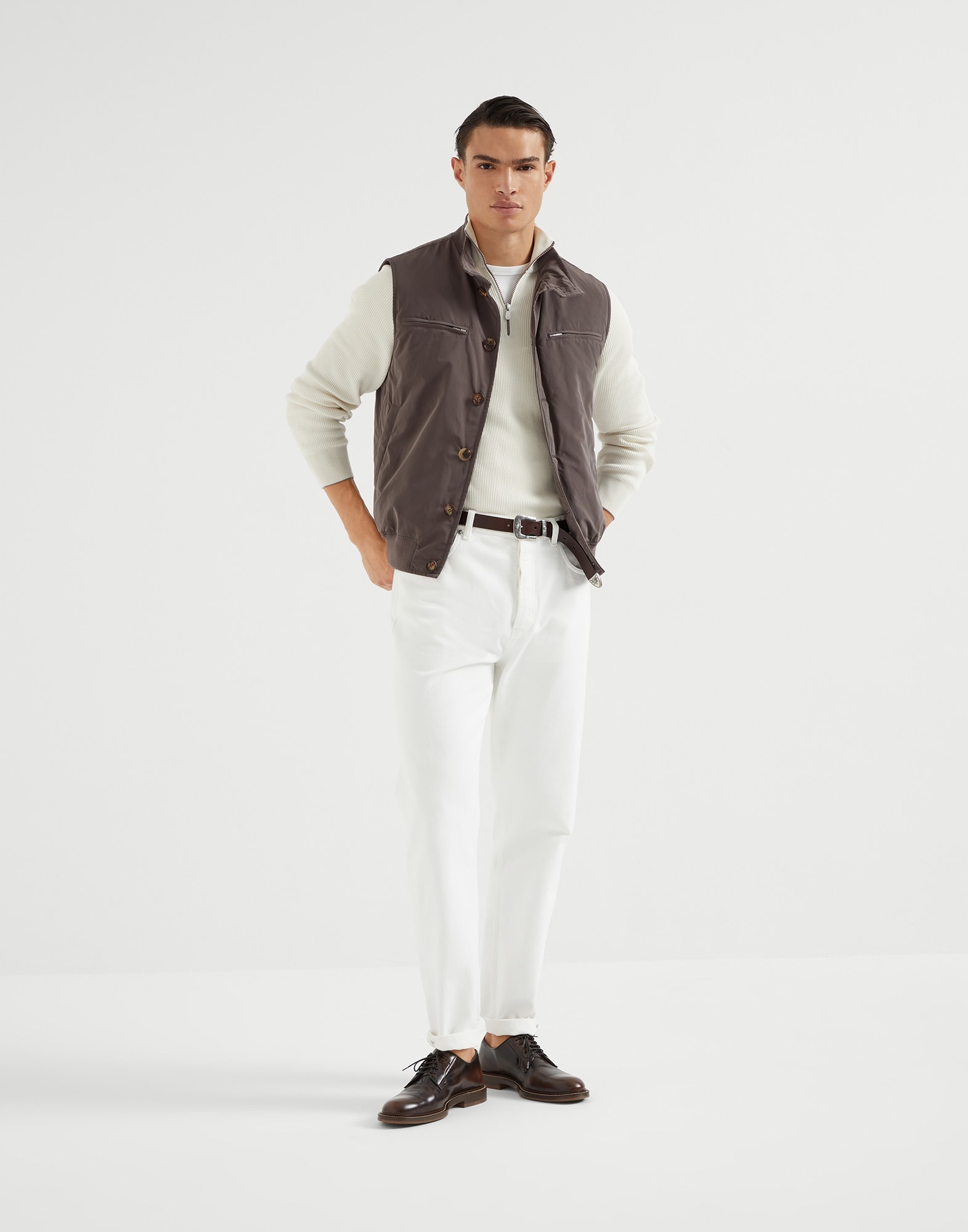 Cotton English rib sweater with half zip and raglan sleeves - 5