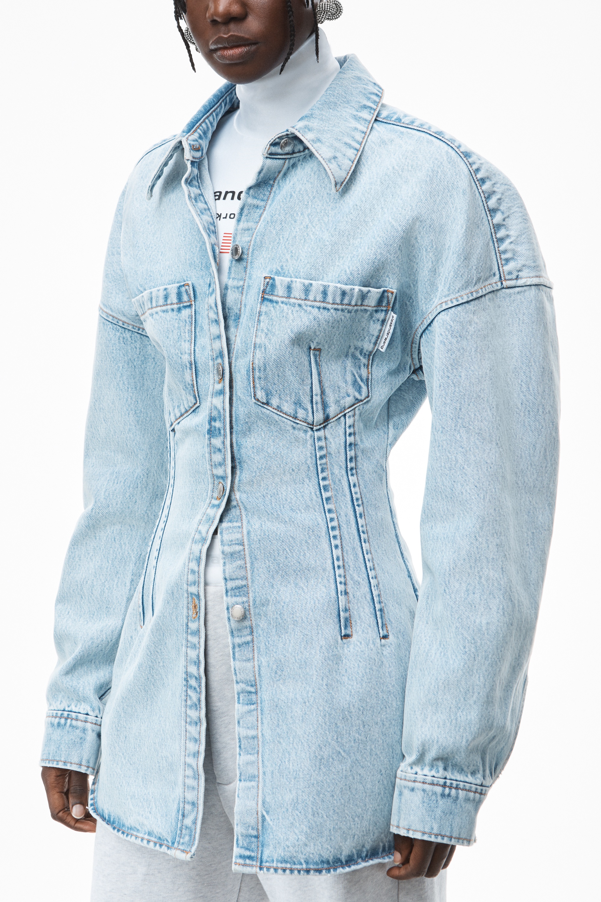 DROP SHOULDER NIPPED SHIRT IN DENIM - 6