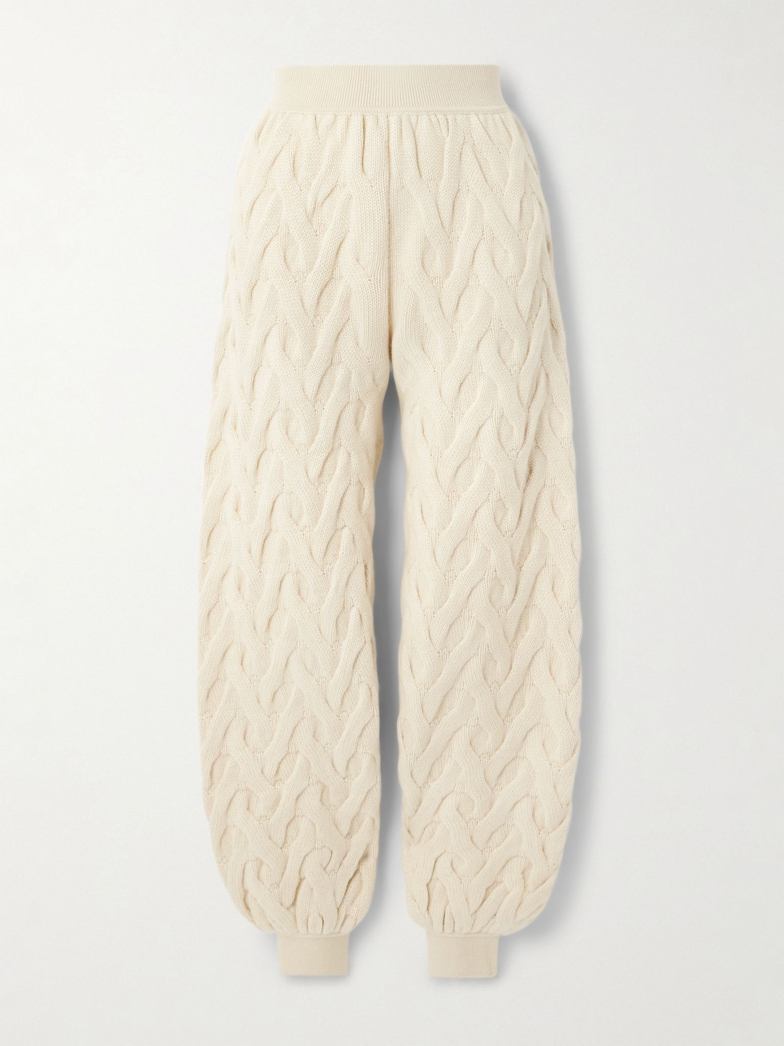 Cable-knit cashmere tapered track pants Ivory - 1