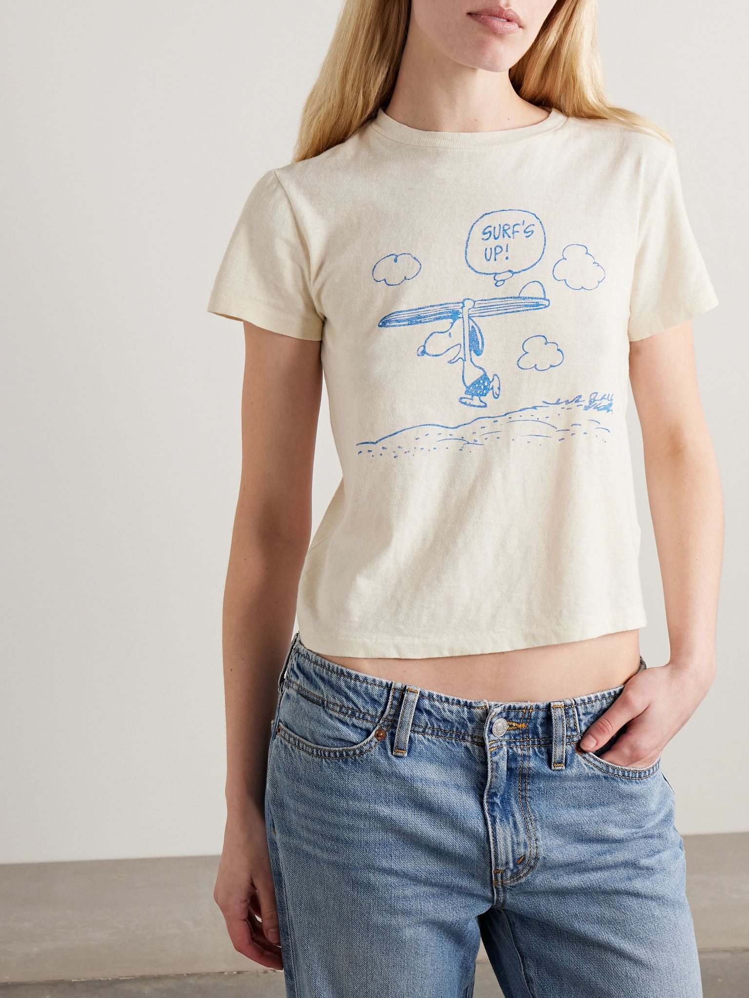 + Peanuts Snoopy Surf's Up printed cotton-jersey T-shirt White - 3