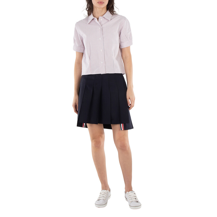 Thom Browne Short Sleeve Stripe Oxford Blouse - 6
