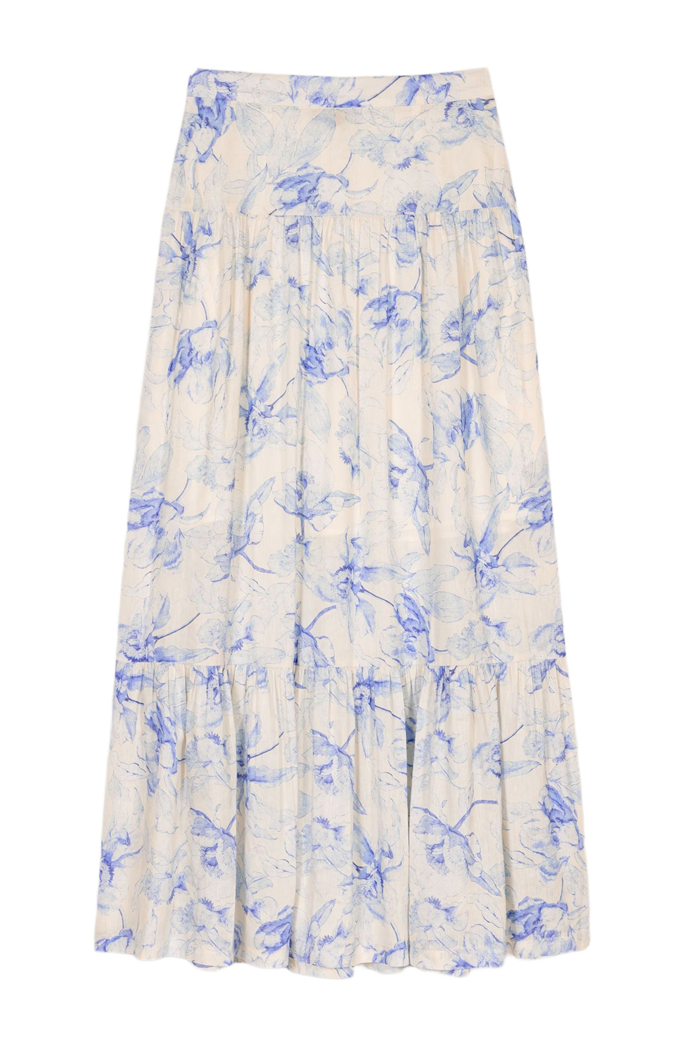 maje Floral maxi skirt in Blue Flower Print Ecru Base at Nordstrom - 6