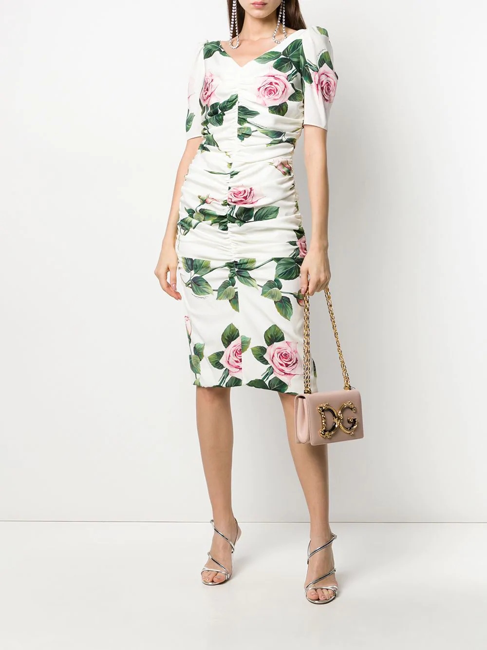 rose print ruched dress - 2