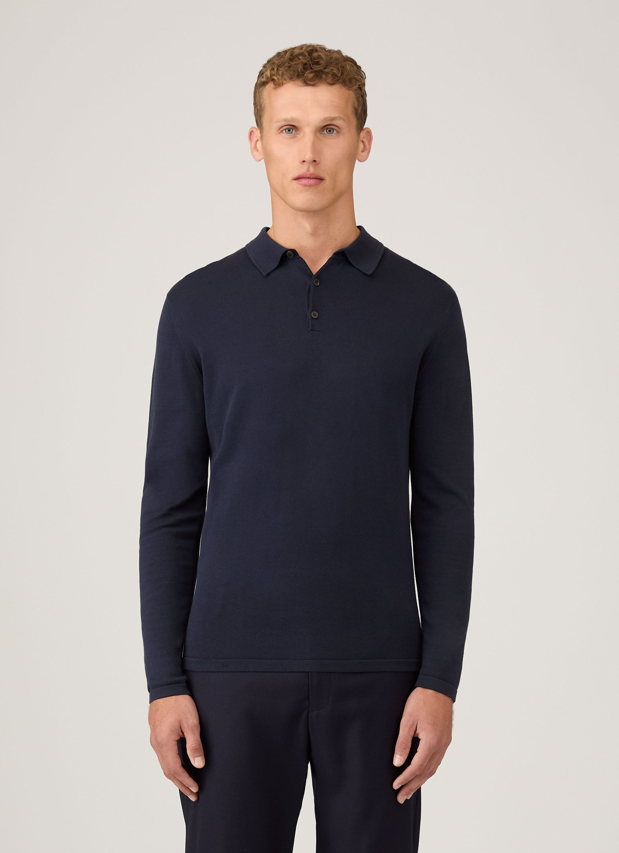 Sea Island Cotton Knit Long Sleeve Polo Shirt - 2