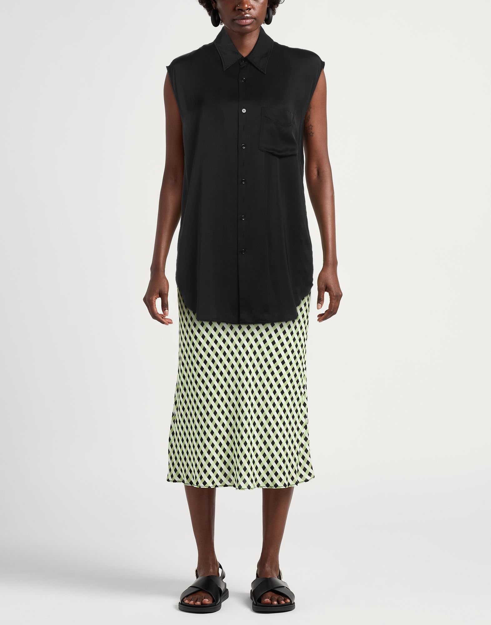Black Women's Solid Color Shirts & Blouses - 2