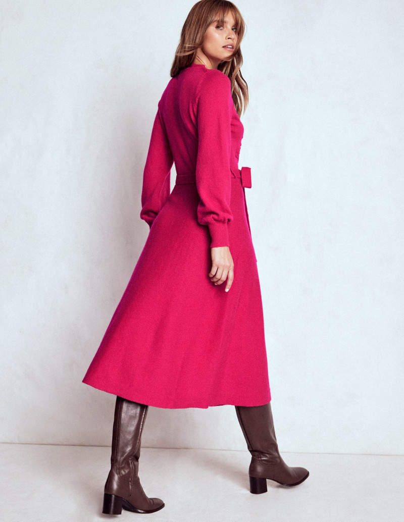 Lace Insert Knitted Midi Dress-Vibrant Pink 5