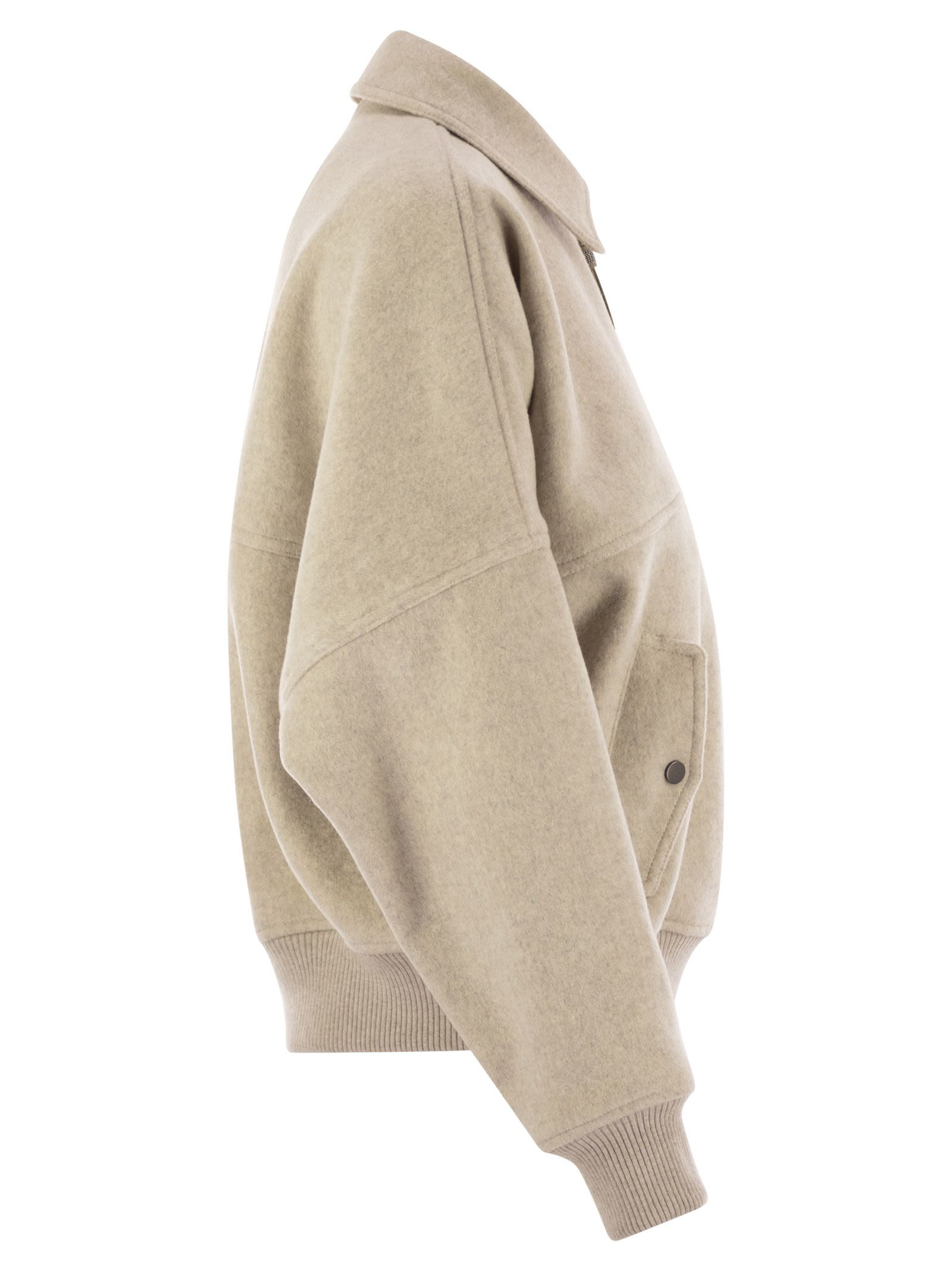 Brunello Cucinelli Women Double Cashmere And Wool Cloth Bomber Jacket With Shiny Zipper Pull - 3