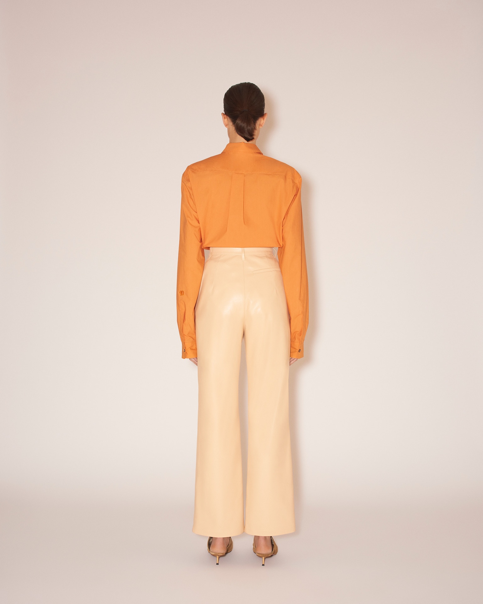 LUCEE - Vegan leather straight-leg trousers - Eggshell - 5