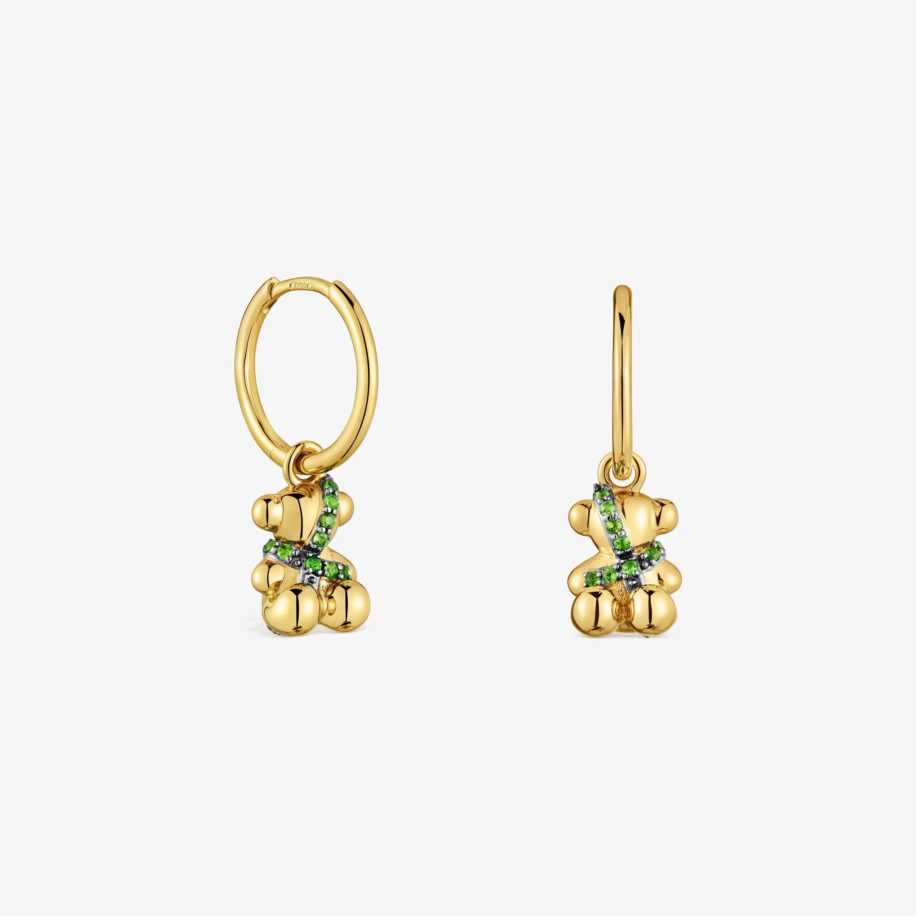 Short 18K gold vermeil bear Hoop earrings with chrome diopside Lligat - 1