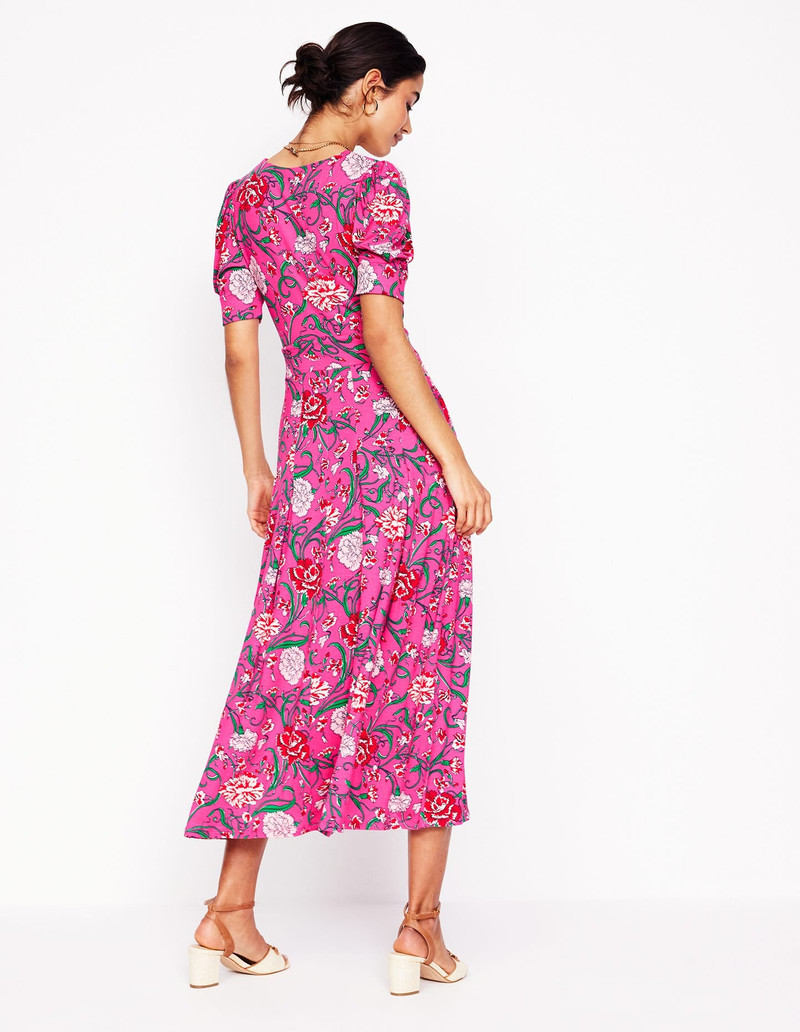 Kristen Pleated Jersey Dress-Pink Yarrow, Carnation Vine 5