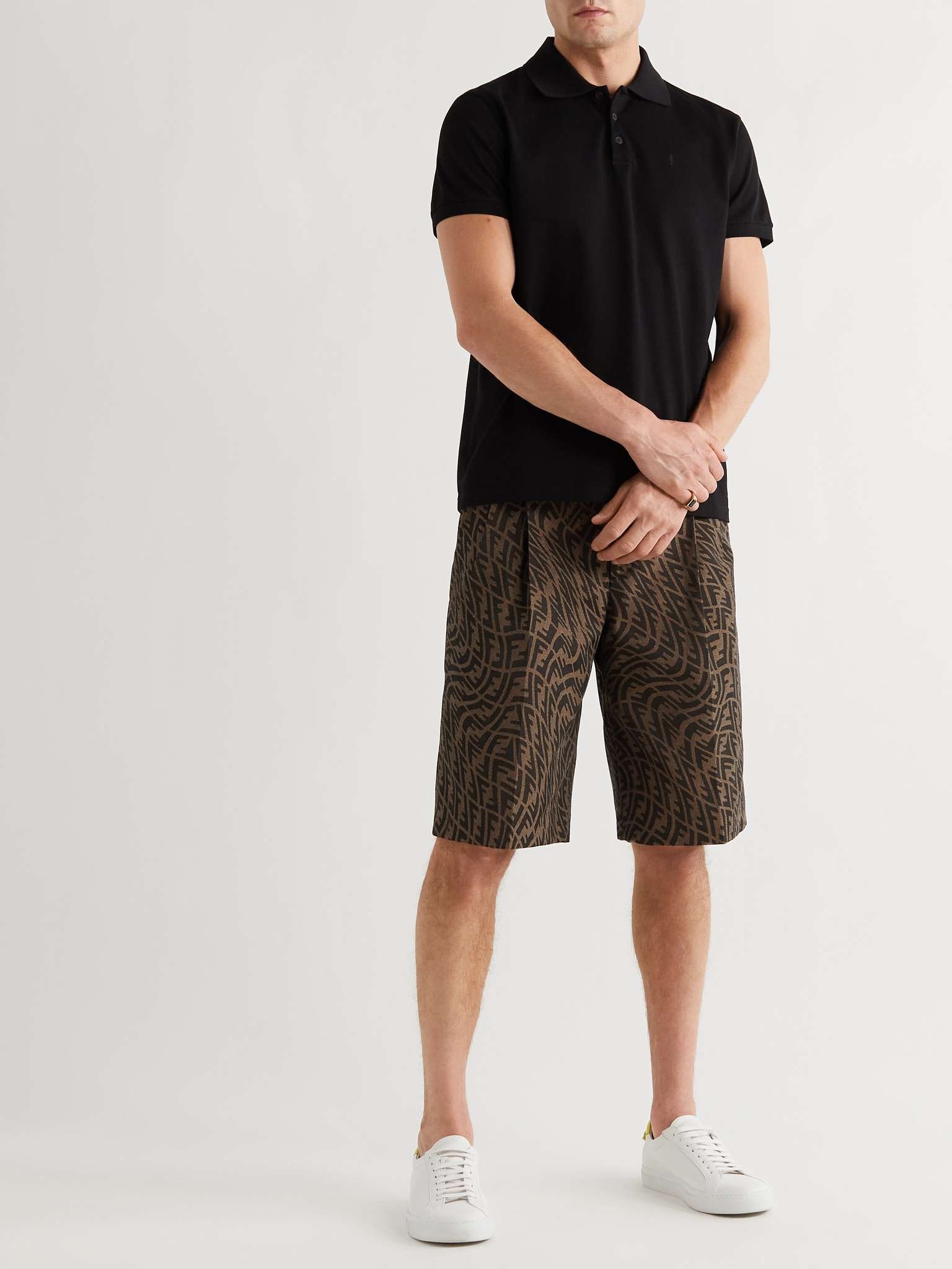 Pleated Logo-Jacquard Canvas Shorts - 2