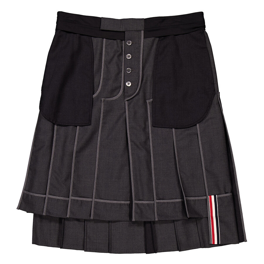 Thom Browne Men's Dark Grey Twill Classic Backstrap Pleated Skirt - 1