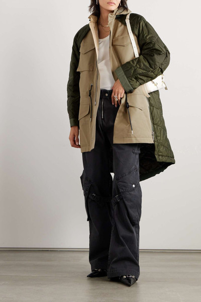 sacai Convertible quilted shell and cotton-gabardine hooded coat outlook