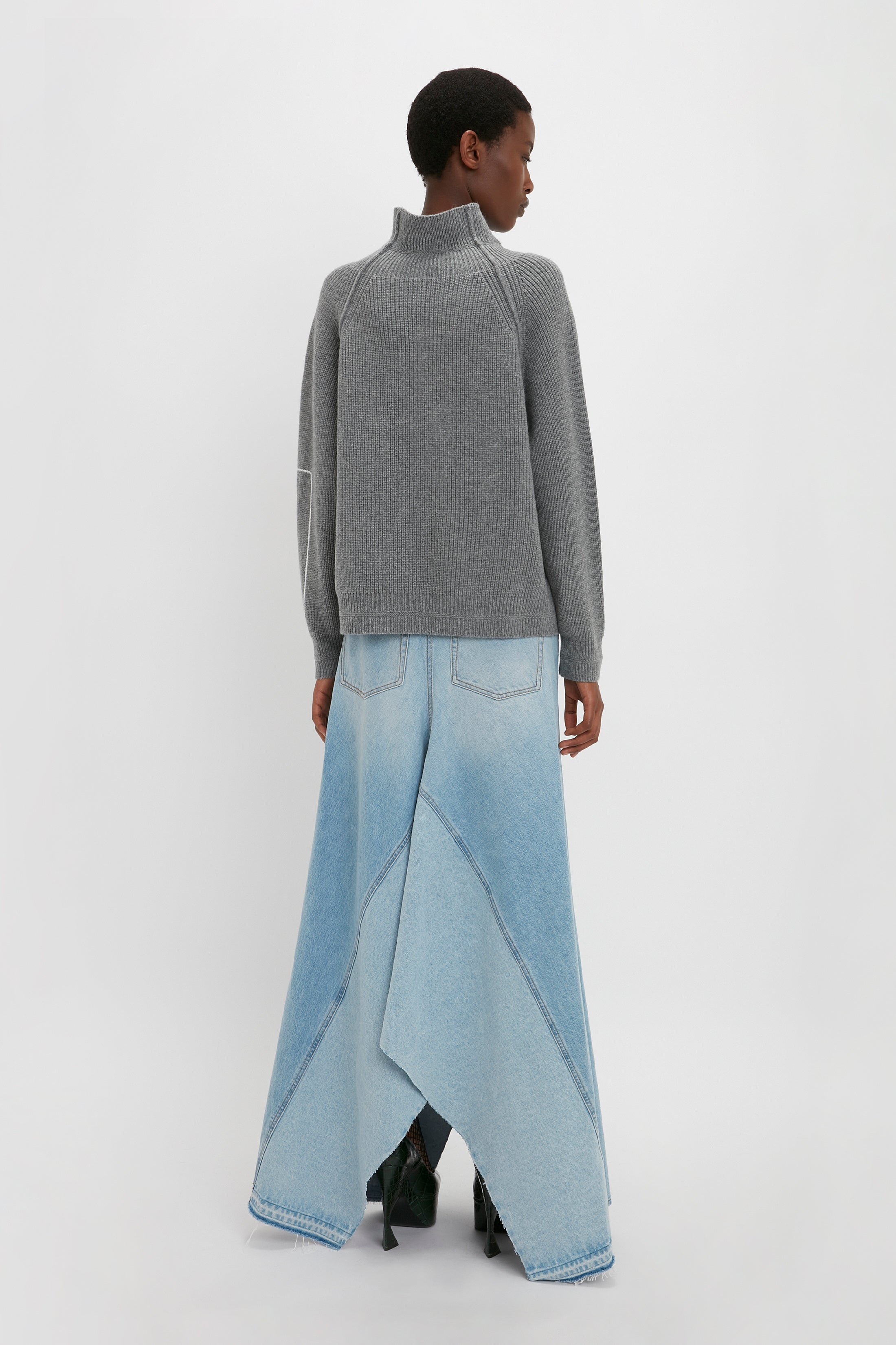 Maxi Godet Denim Skirt In Light Blue Wash - 4