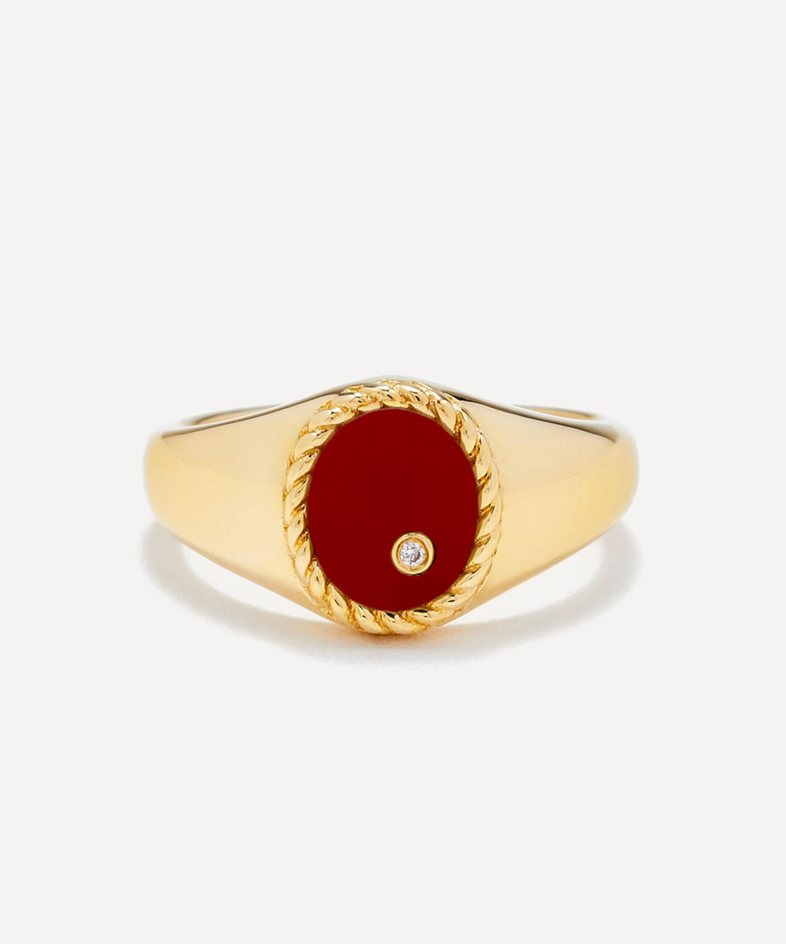 9ct Gold Red Agate Baby Oval Signet Ring - 1