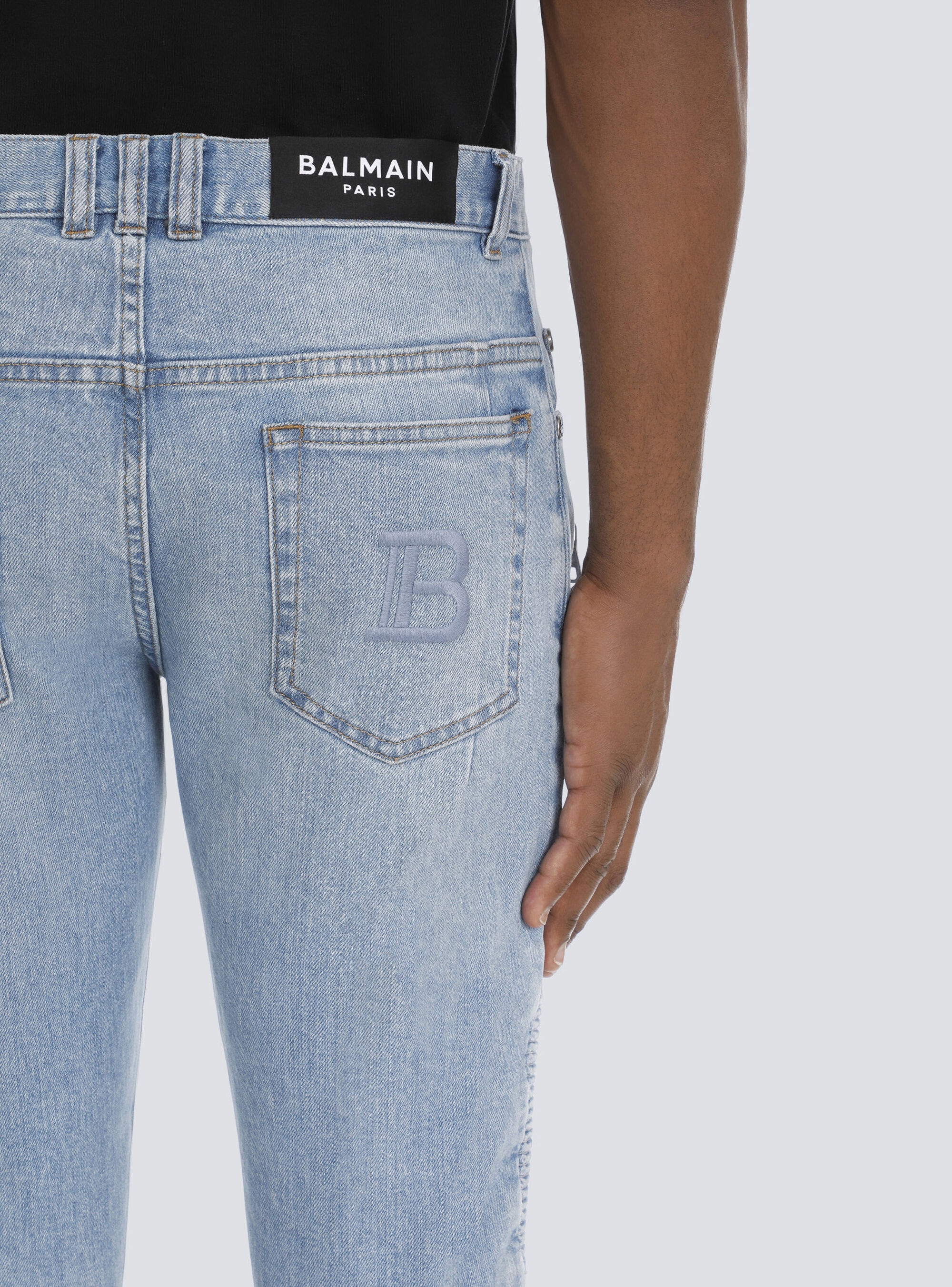 Slim cotton jeans with Balmain monogram - 7