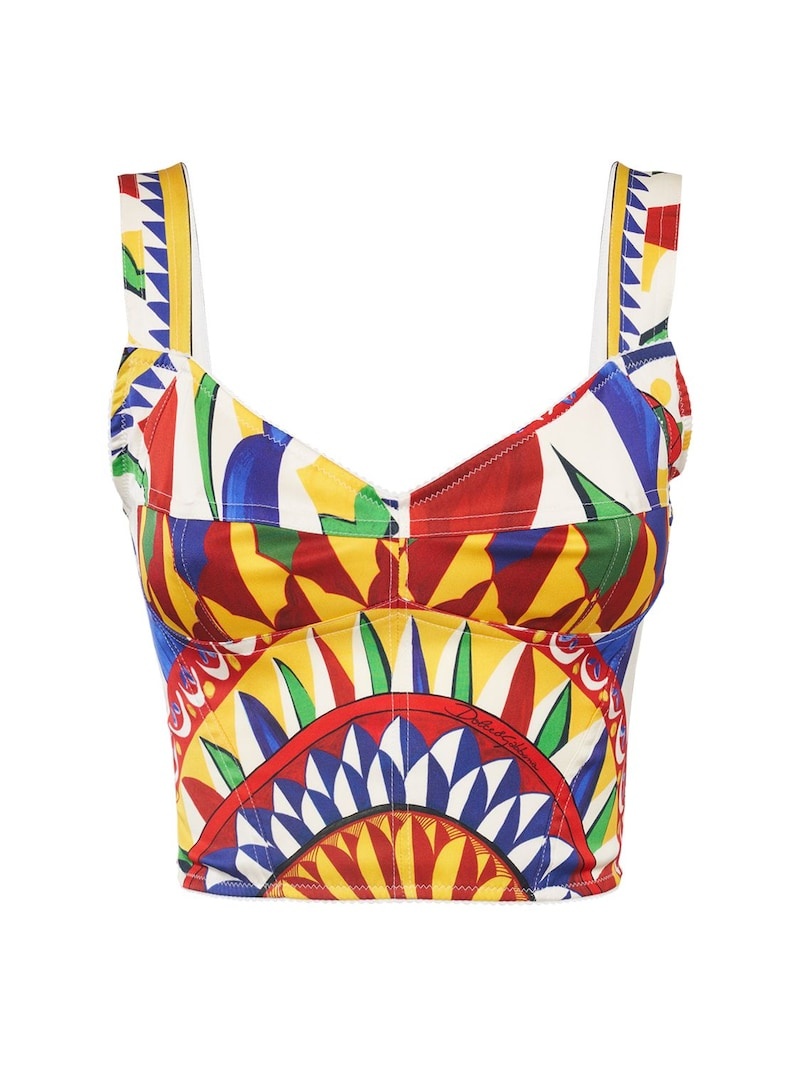 Carretto print silk blend crop top - 1