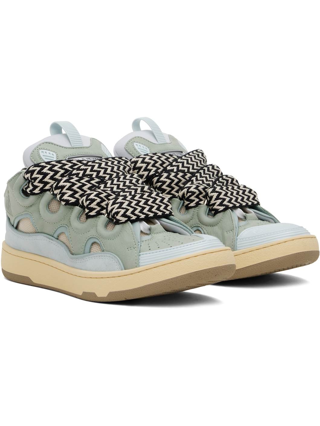 Blue & Green Leather Curb Sneakers - 4