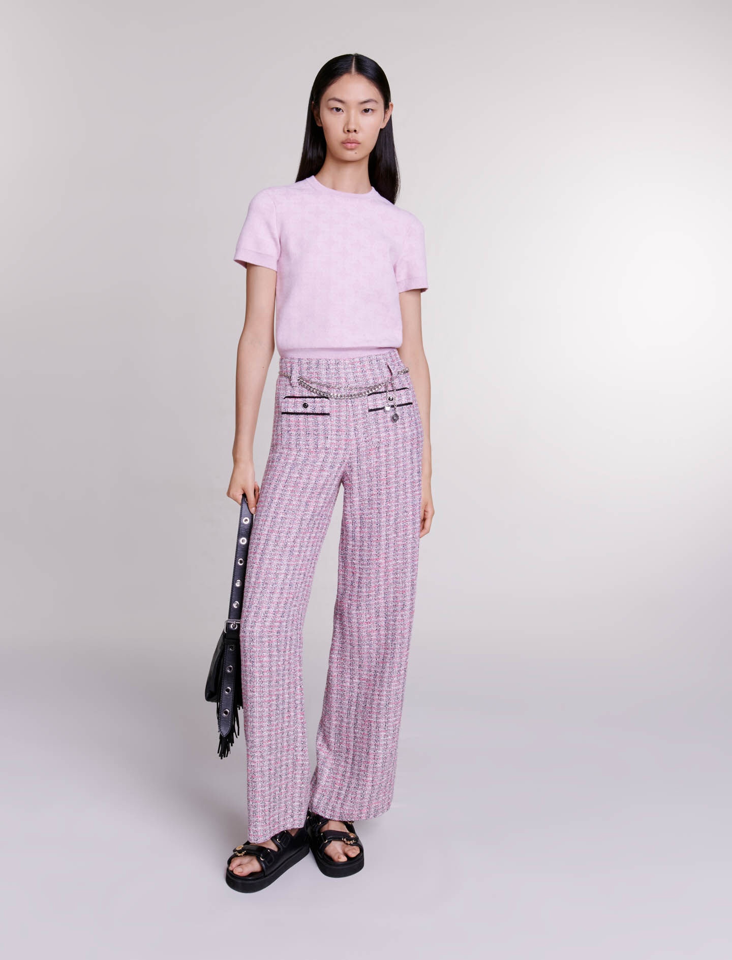 Wide-leg tweed trousers - 2